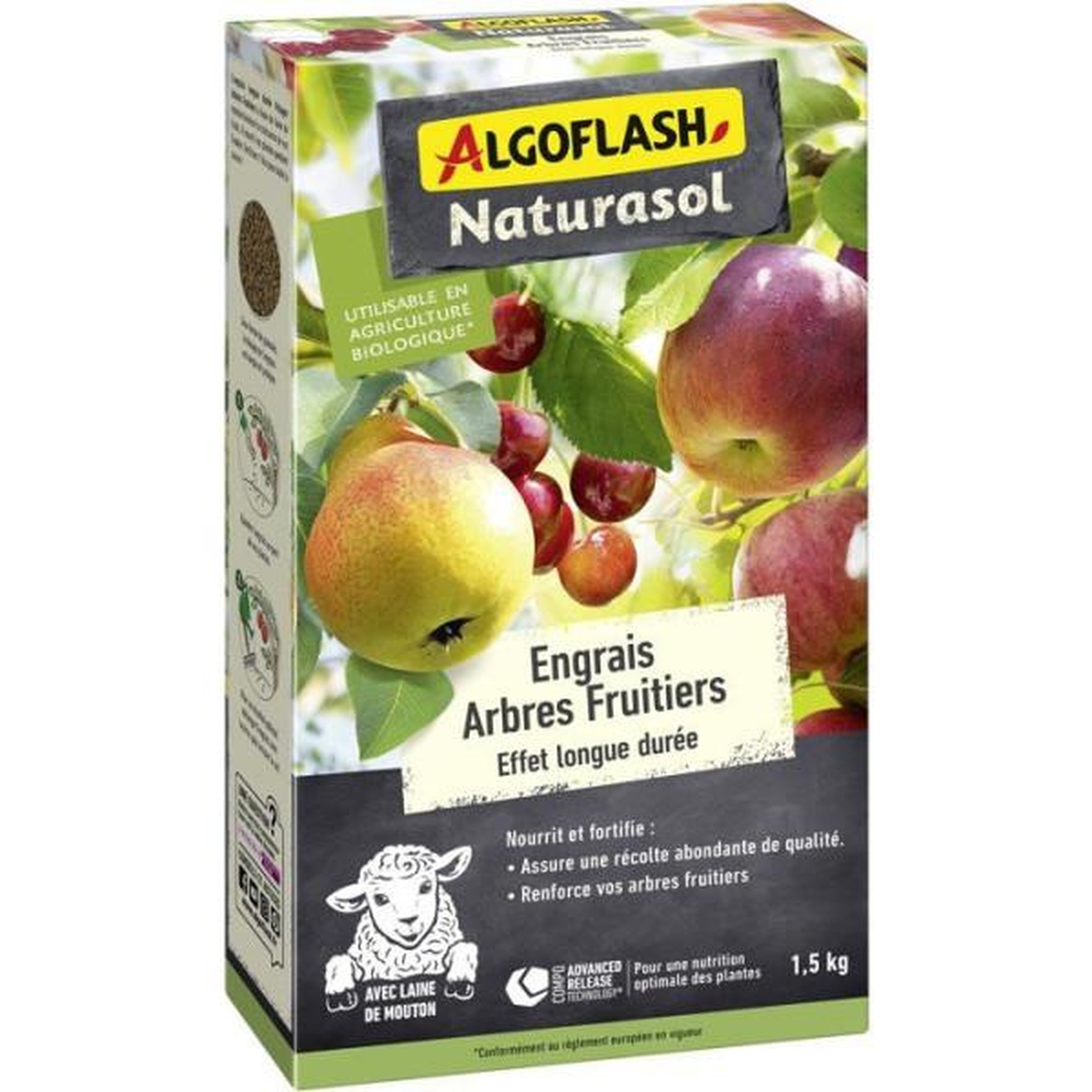 Voir la diapositive 2 : ALGOFLASH NATURASOL Engrais arbres fruitiers - ALGOFLASH NATURASOL - Longue durée - 1,5 kg - UAB