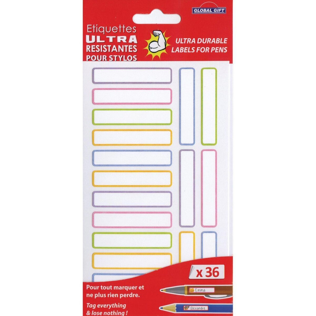 GLOBAL GIFT 36 étiquettes plastifiées - Couleurs pastels - Ultra-résistantes