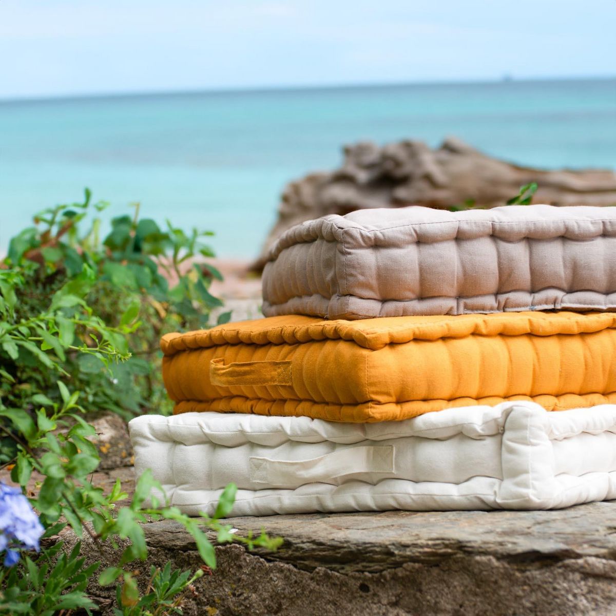 SOLEIL D'OCRE Coussin tapissier en coton 50x50x10 cm PANAMA par Soleil d'Ocre