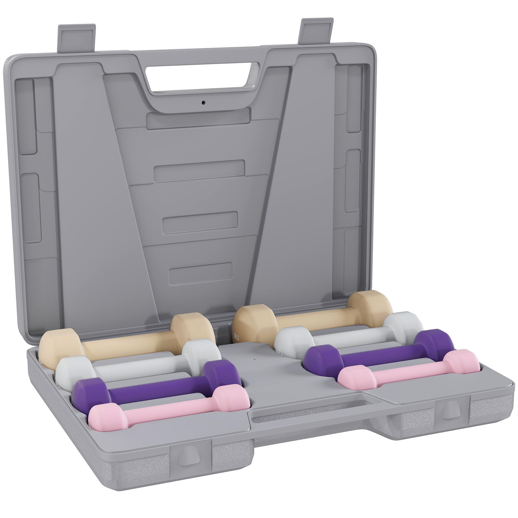 HOMCOM Ensemble d'haltères courtes total 10 kg - paires de 0,5/1/1,5/2 kg avec mallette - métal pu multicolore