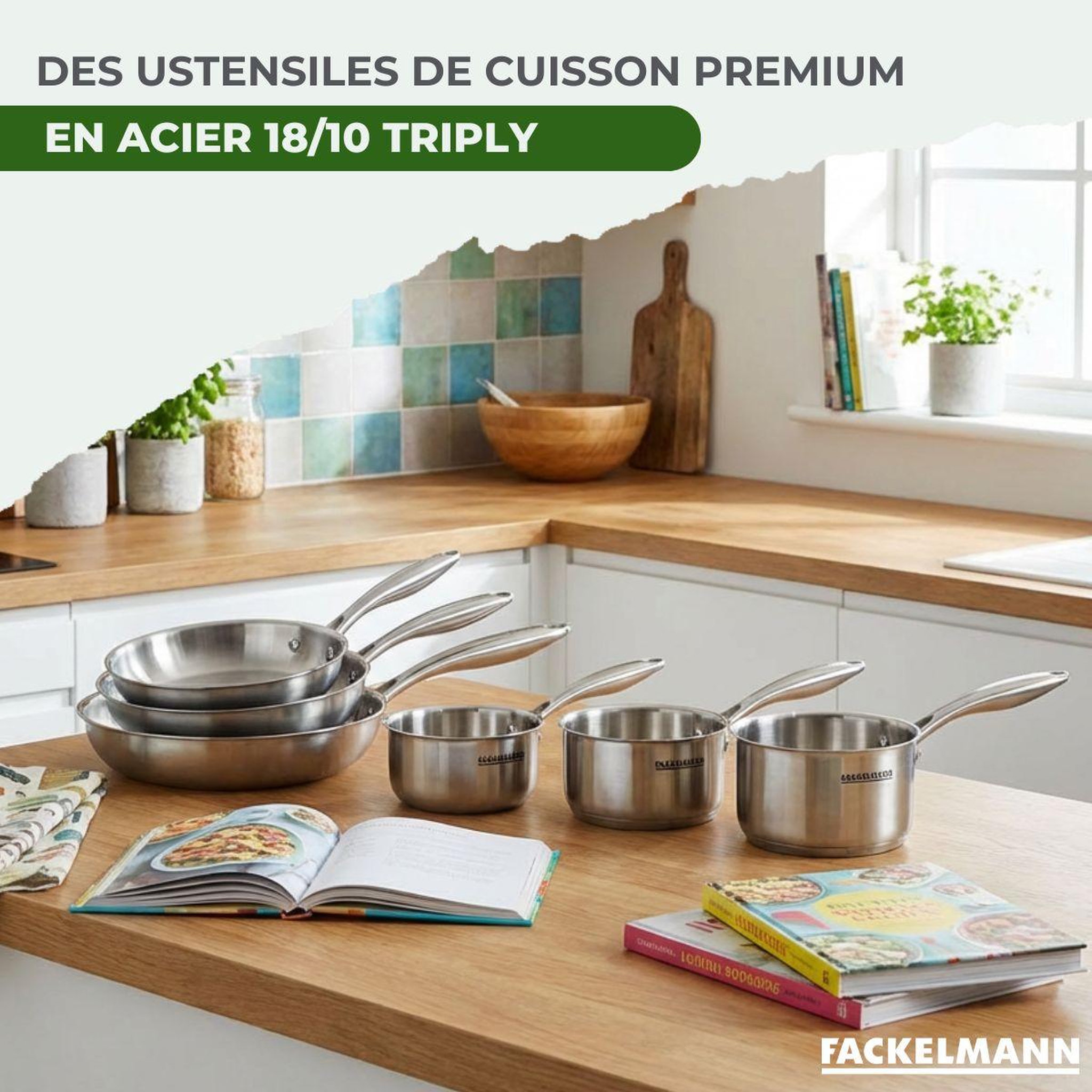 Voir la diapositive 4 : Fackelmann Batterie de cuisine avec 1 poêle de cuisson 28 cm et 2 casseroles 14/18 cm en inox sans pfas fackelmann vita3