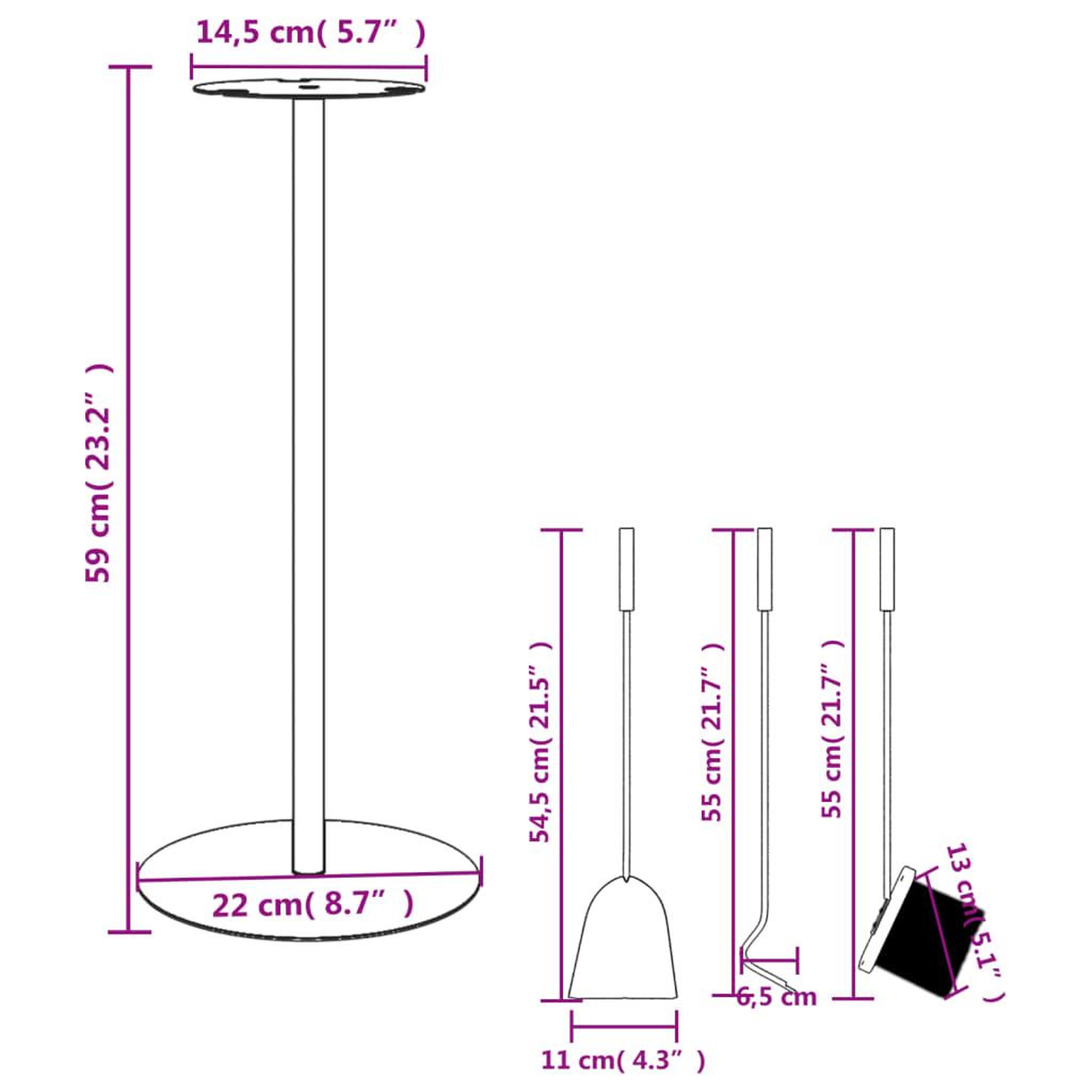 Voir la diapositive 6 : VIDAXL Set d'outils de cheminee 4 pcs 22x59 cm acier