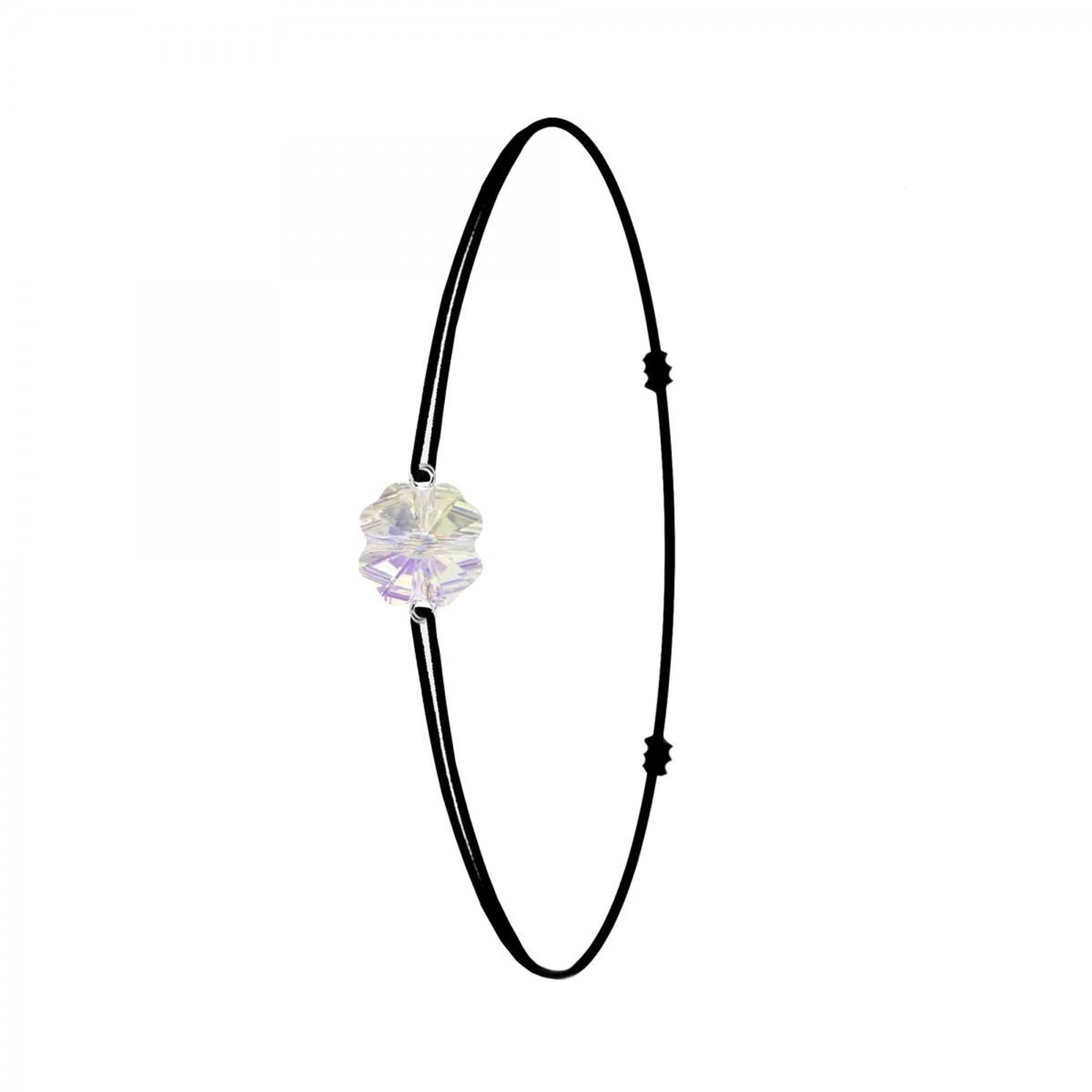 SC CRYSTAL Bracelet élastique noir et trèfle SC Crystal orné de Cristaux scintillants