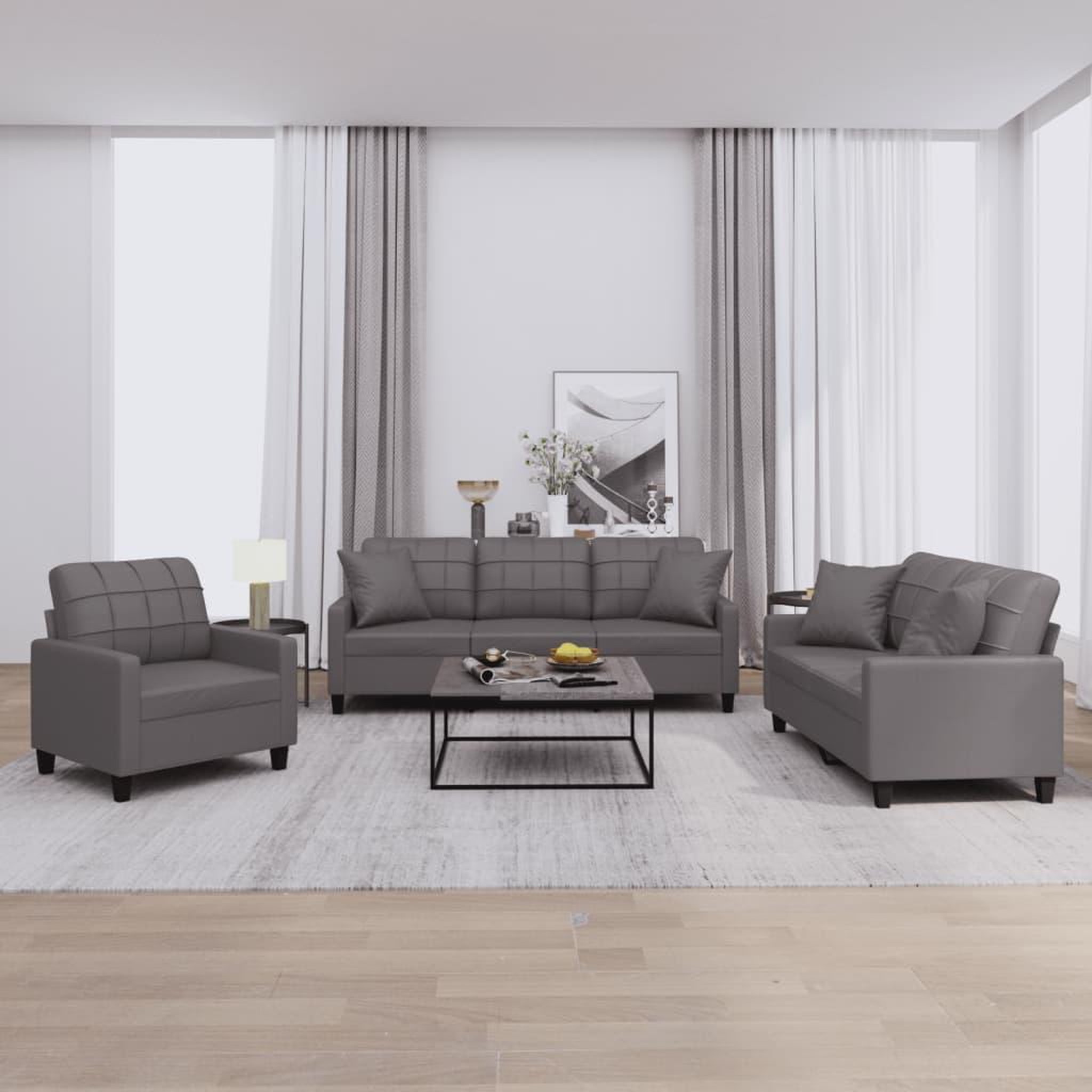 VIDAXL Ensemble de canapes 3 pcs avec coussins gris similicuir