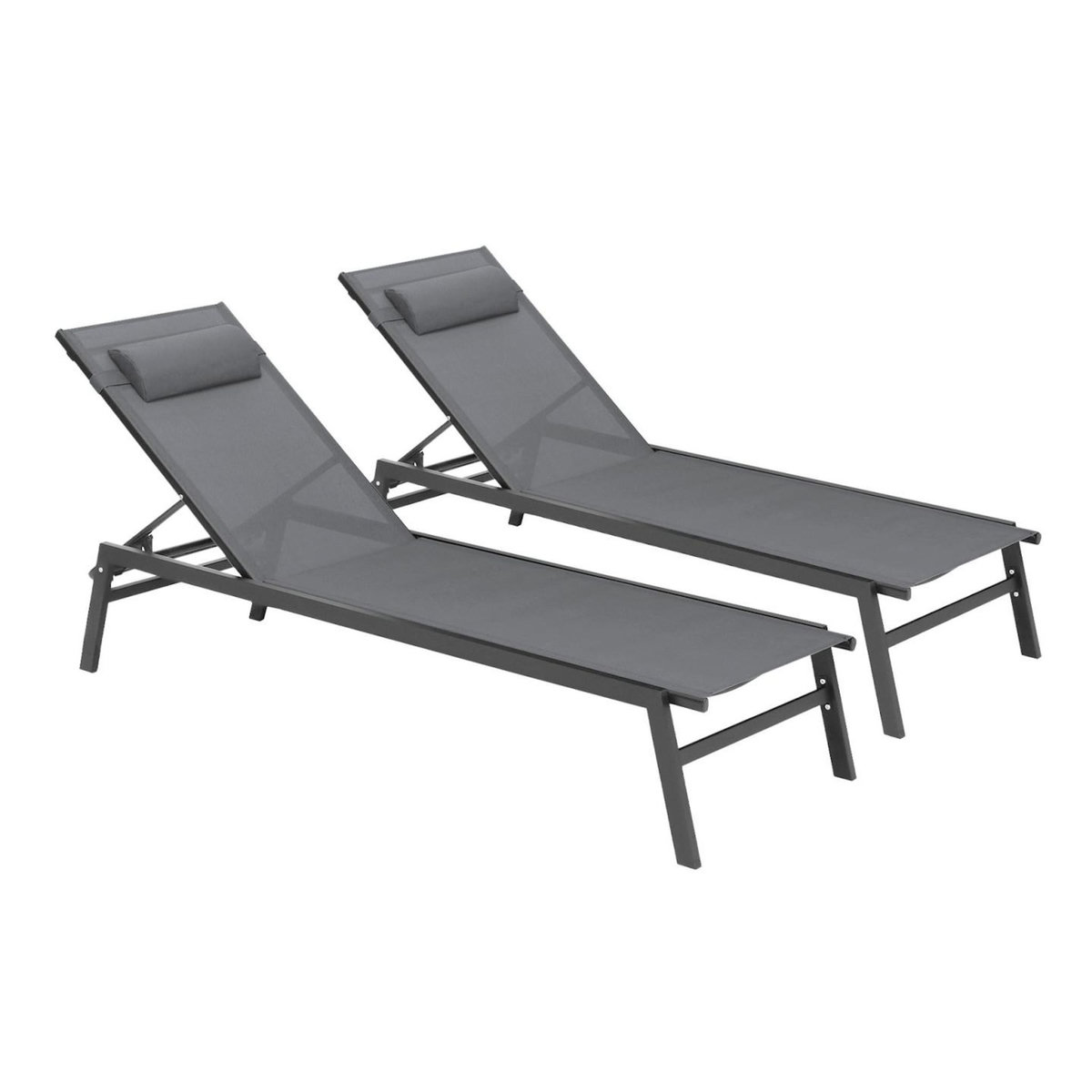 ID MARKET Lot de 2 transats de jardin inclinables en aluminium SINTRA gris anthracite et noir