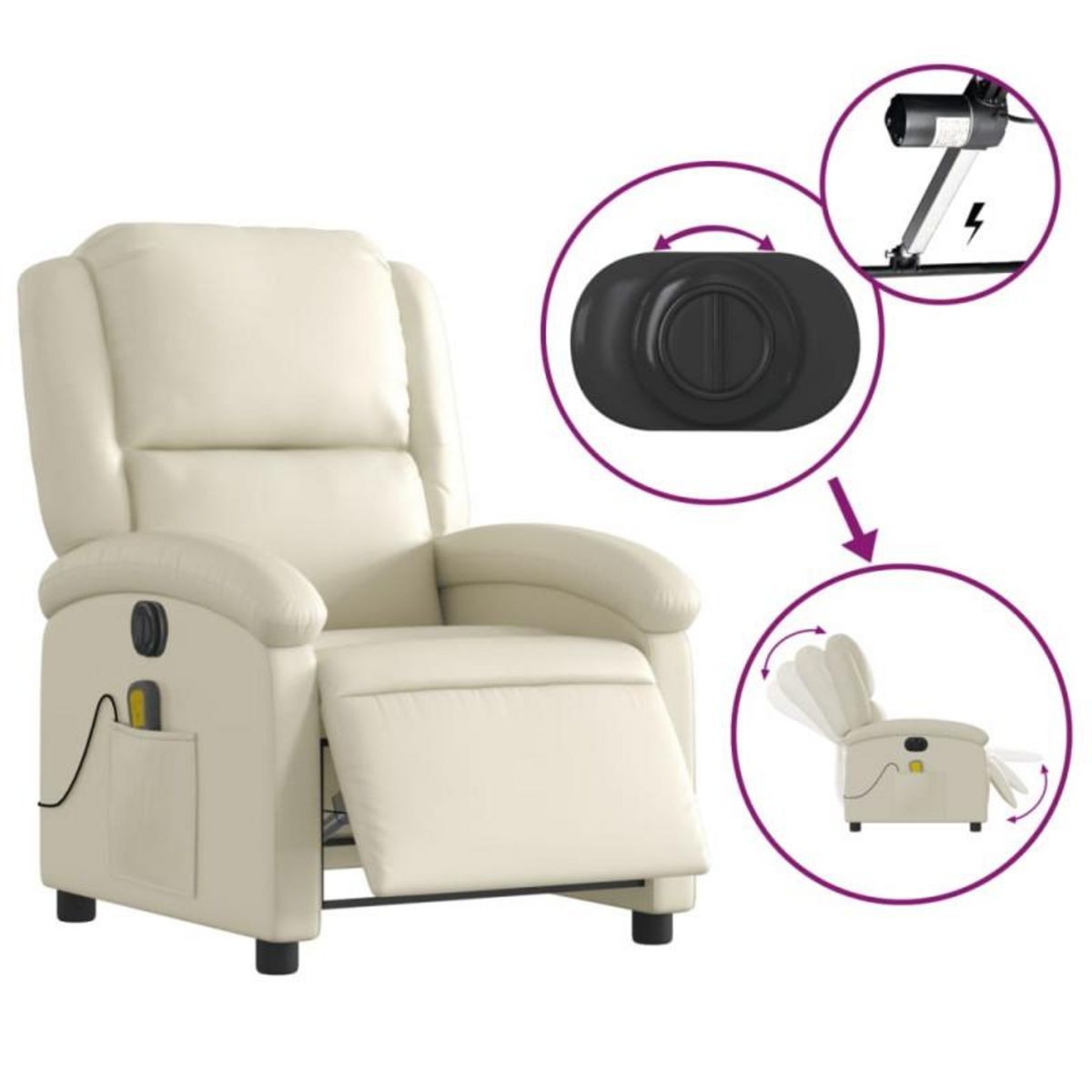 VIDAXL Fauteuil de massage inclinable électrique crème similicuir
