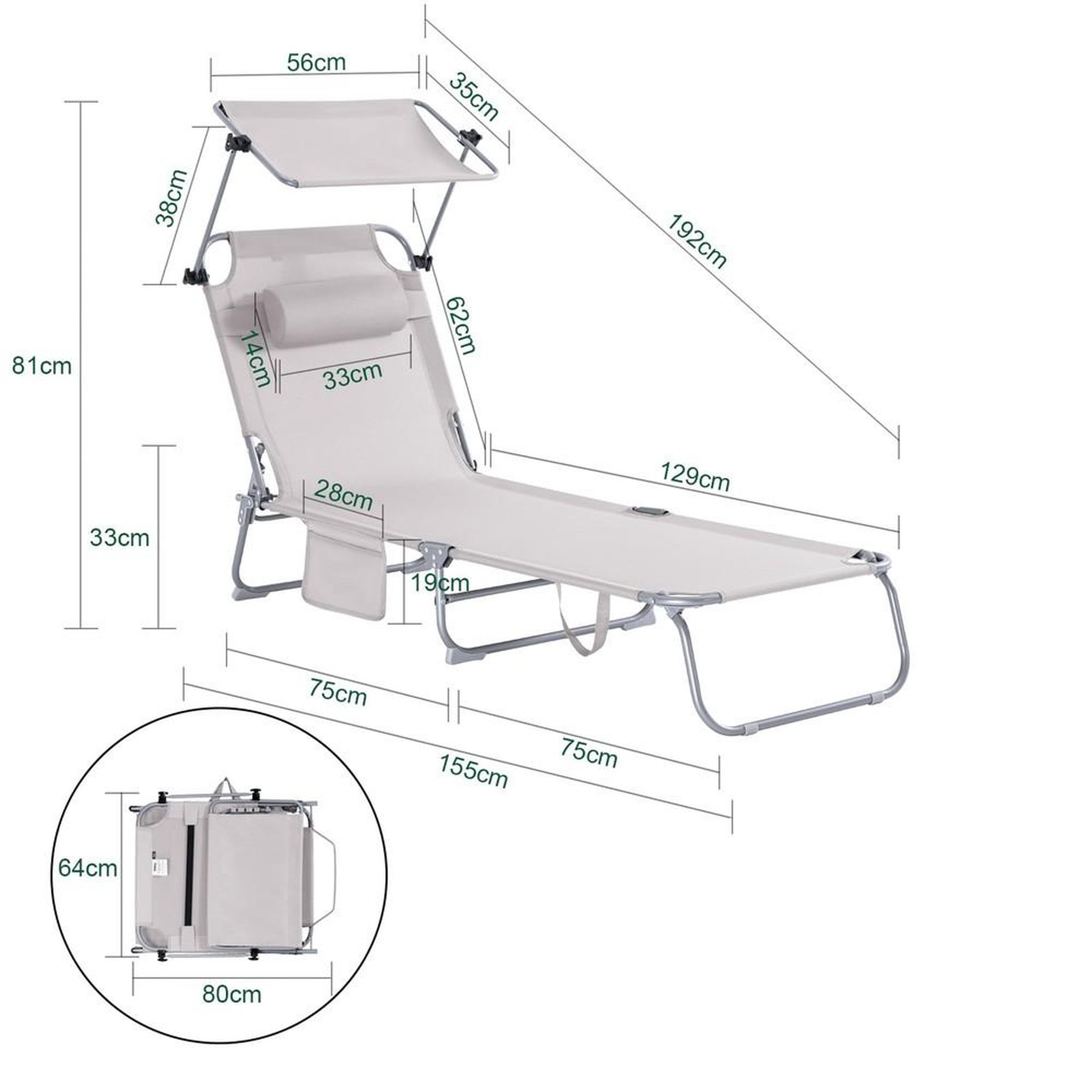 Voir la diapositive 3 : SOBUY SoBuy - Chaise Longue Réglable Pare-Soleil - Fonctionnel - OGS48