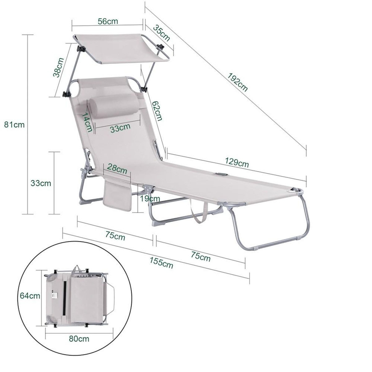 SOBUY SoBuy - Chaise Longue Réglable Pare-Soleil - Fonctionnel - OGS48