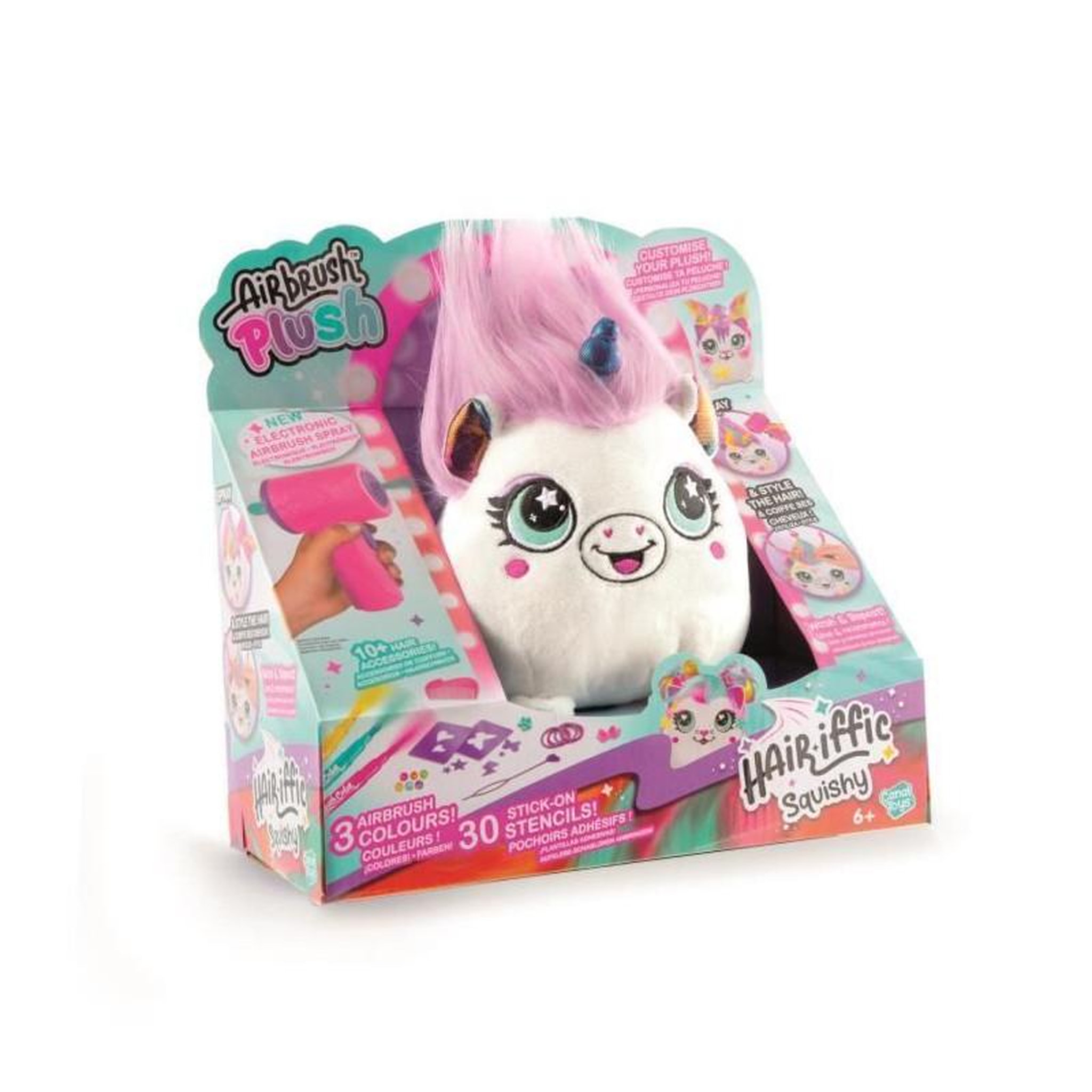 Voir la diapositive 6 : Canal Toys Canal Toys - Airbrush Plush - Peluche Squishy Hair'iffic  a coiffer et décorer avec spray électronique, feutres, -AIR 040- a