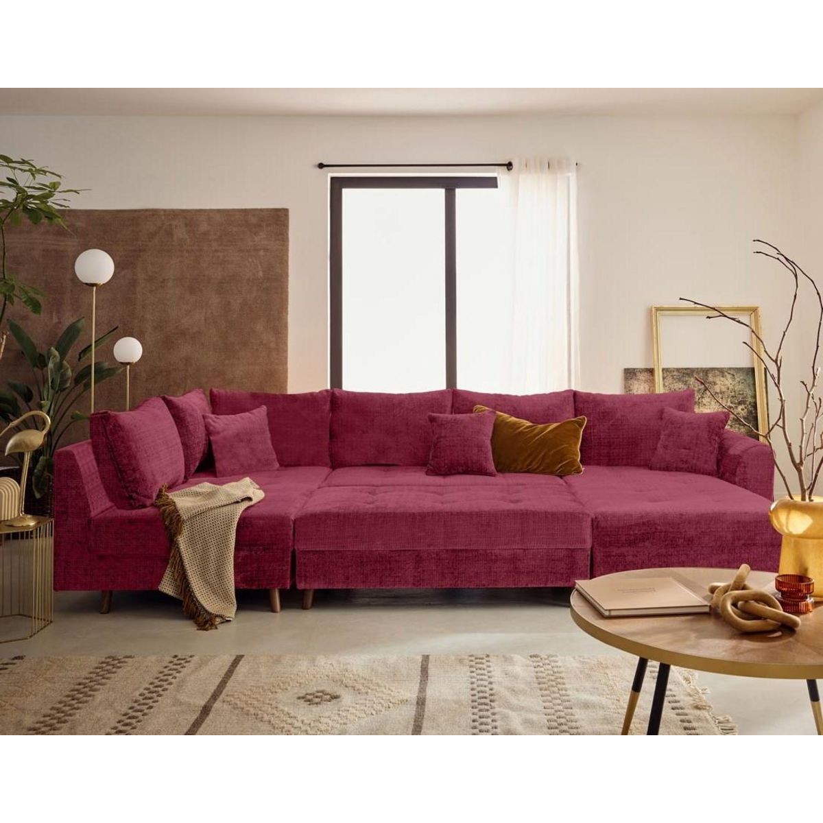 LISA DESIGN Rune - canapé panoramique d'angle gauche 7 places en velours texturé