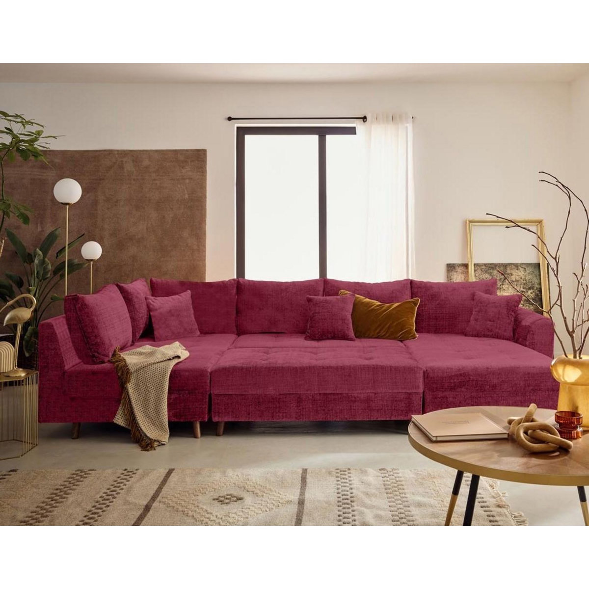 LISA DESIGN Rune - canapé panoramique d'angle gauche 7 places en velours texturé