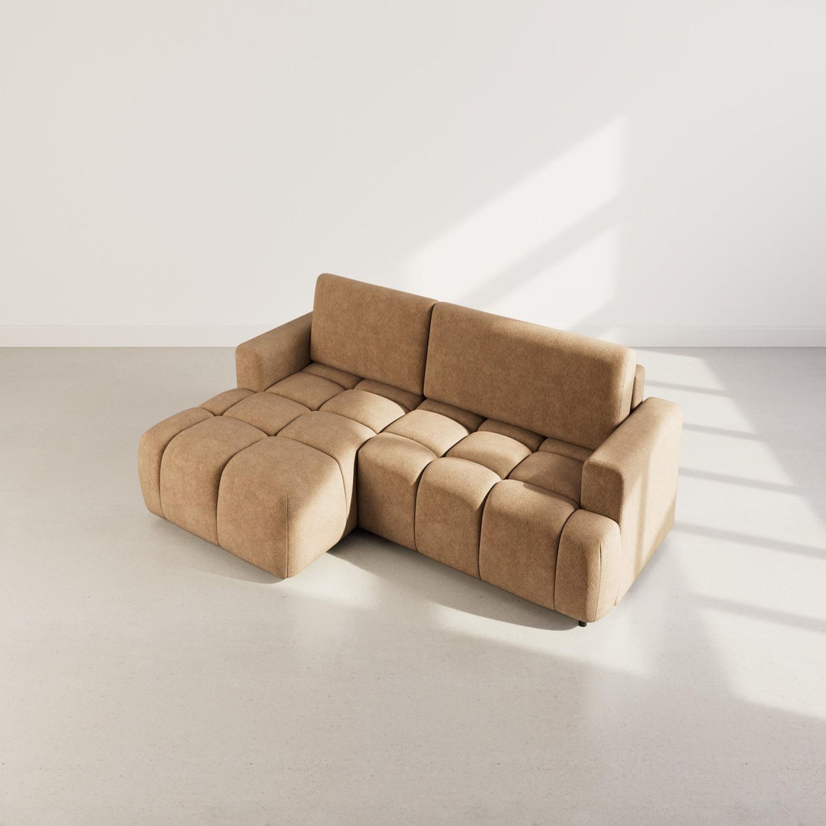 BEST MOBILIER Leonie - canapé d'angle gauche 4 places convertible avec coffre en velours texturé