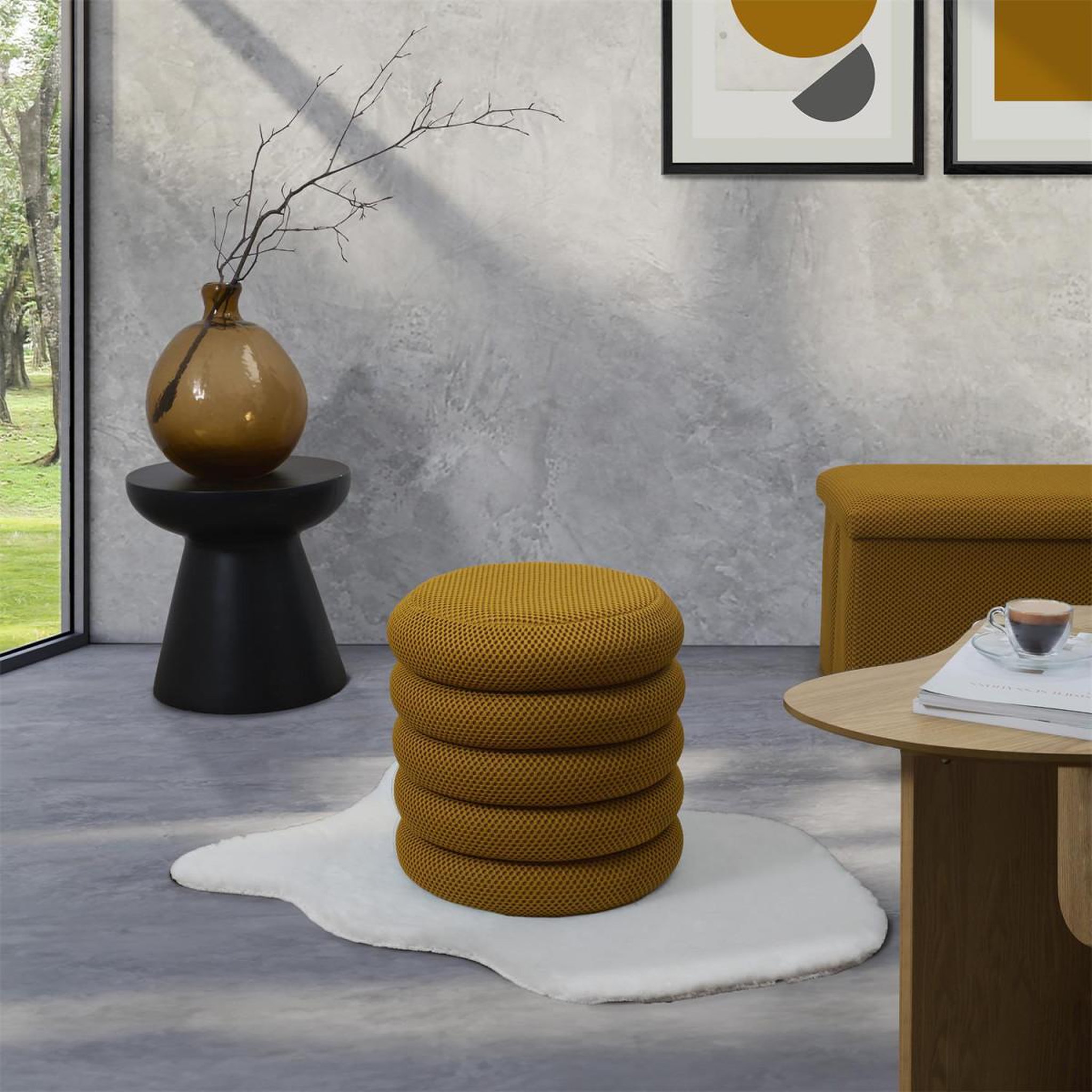 Voir la diapositive 6 : The Home Deco Factory Pouf coffre rangement  atome  42cm jaune