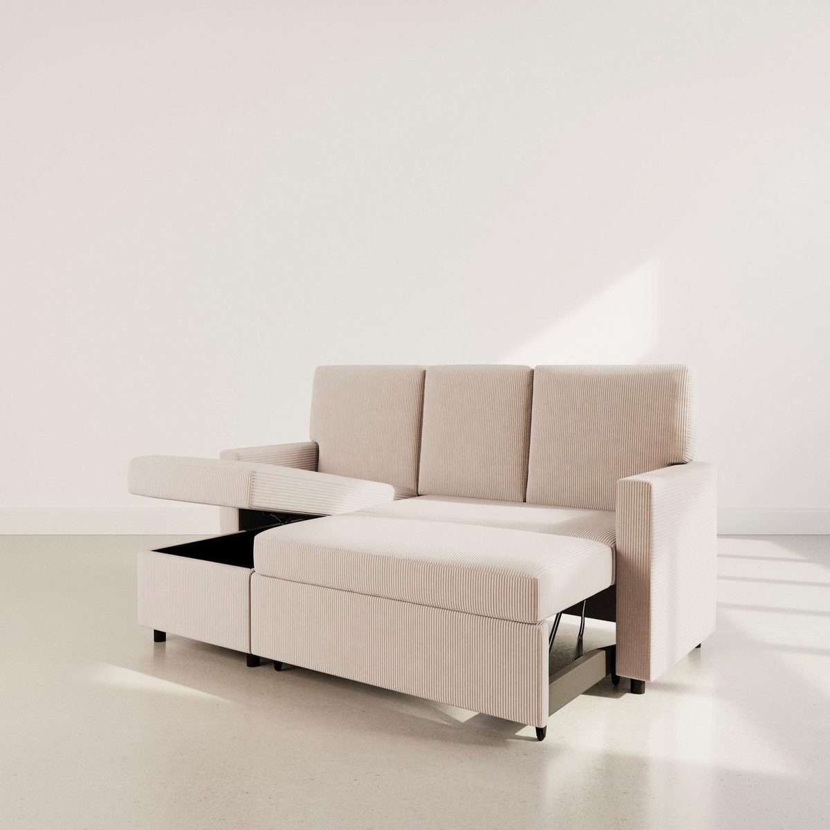 BEST MOBILIER Meiya - canapé d'angle réversible 4 places convertible avec coffre en velours côtelé