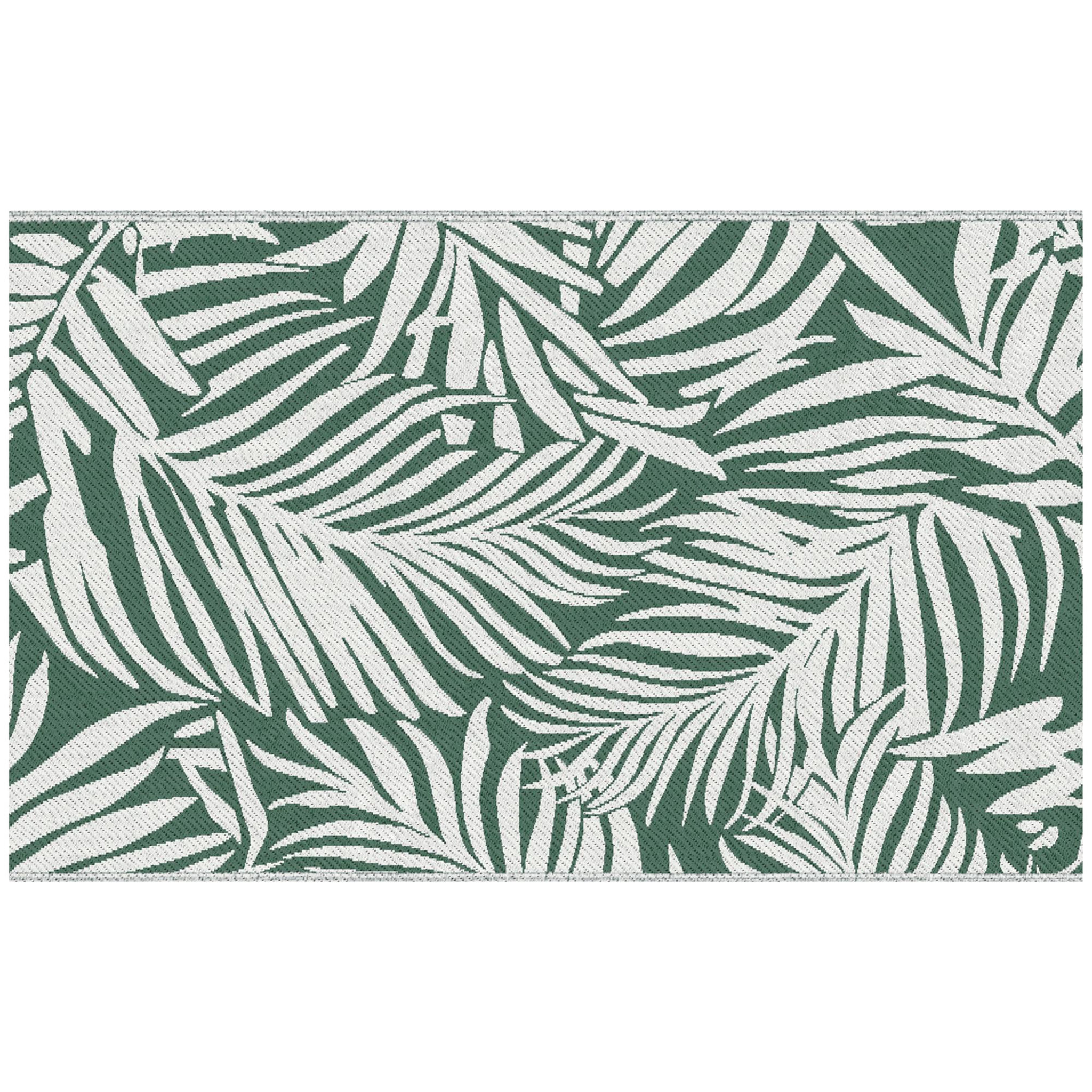 Voir la diapositive 1 : OUTSUNNY Tapis extérieur motif feuilles - tapis réversible - dim. 2,43L x 1,52l m, ép. 3 mm - PP haute densité 310 g/m² vert blanc