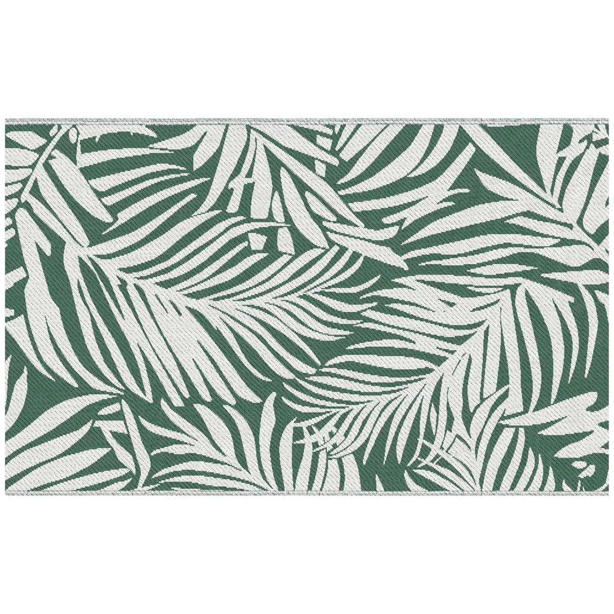OUTSUNNY Tapis extérieur motif feuilles - tapis réversible - dim. 2,43L x 1,52l m, ép. 3 mm - PP haute densité 310 g/m² vert blanc