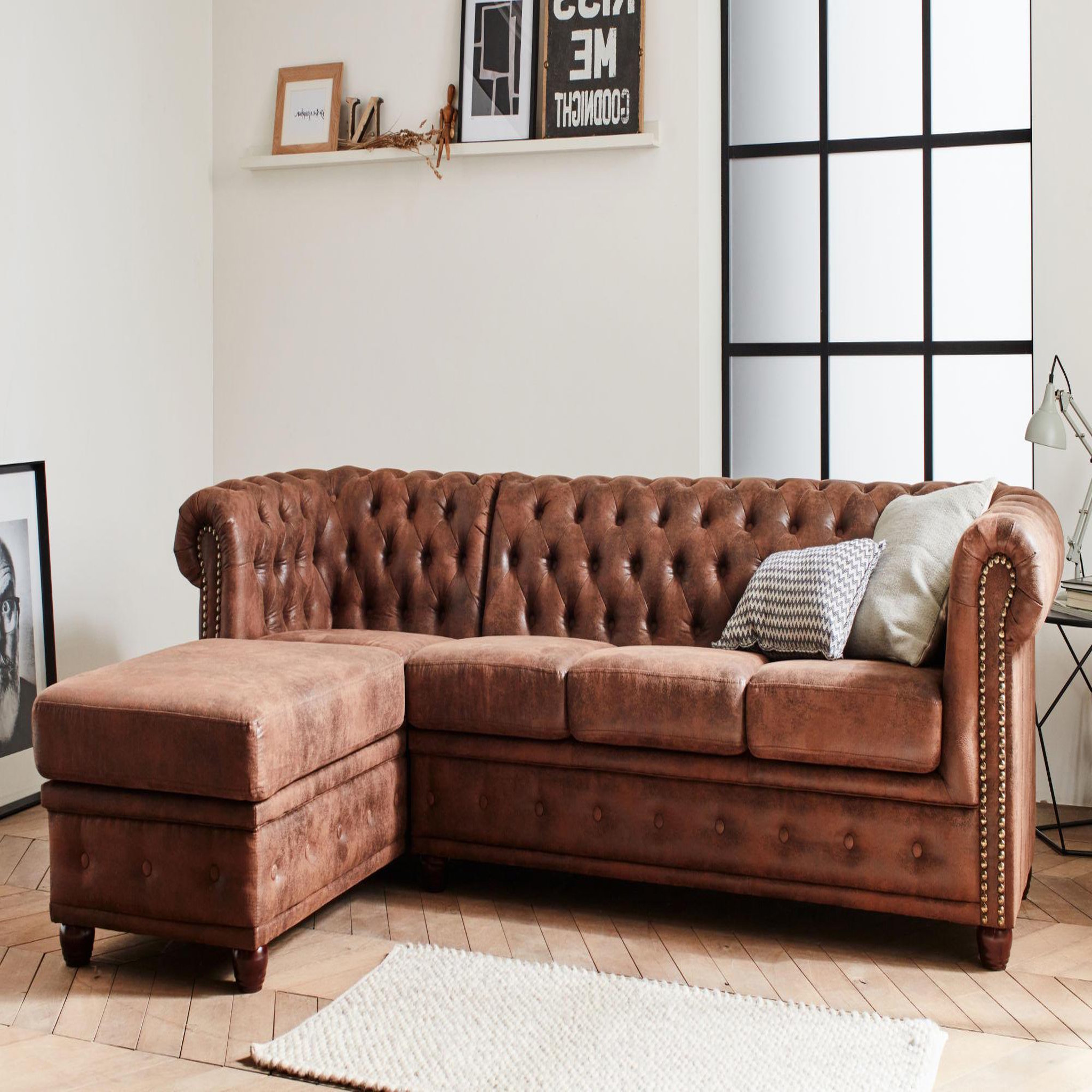 Voir la diapositive 1 : LISA DESIGN Winston - canapé d'angle chesterfield - 4 places - style industriel - gauche