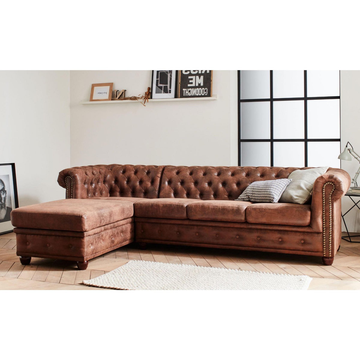 LISA DESIGN Winston - canapé d'angle chesterfield - 4 places - style industriel - gauche