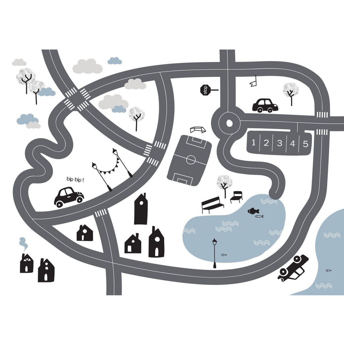 Atmosphera Kids Bureau table enfant Print Douceur - L. 77 x H. 48 cm - Blanc et gris