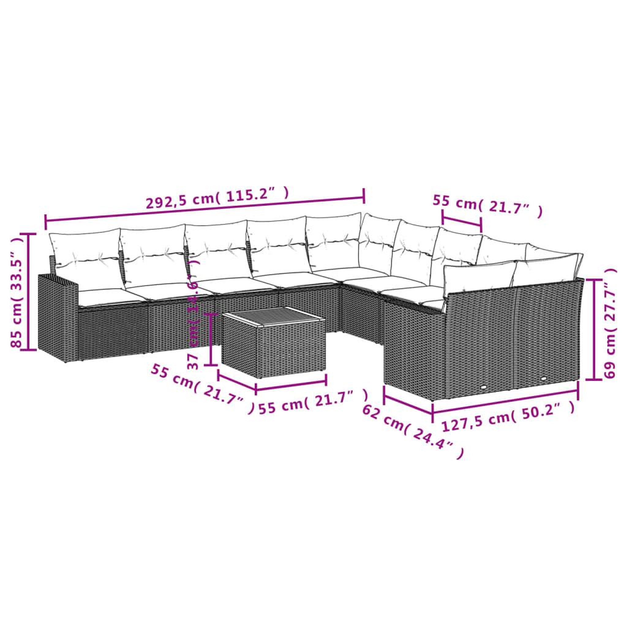 Voir la diapositive 6 : VIDAXL Salon de jardin 11 pcs avec coussins gris resine tressee
