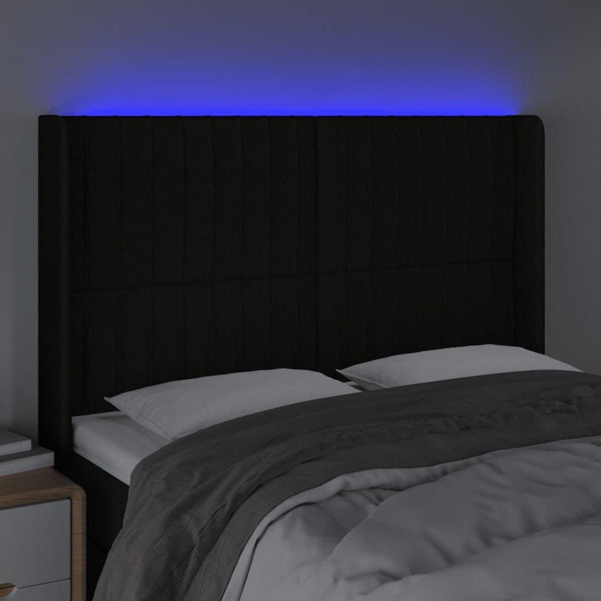 VIDAXL Tete de lit a LED Noir 147x16x118/128 cm Tissu