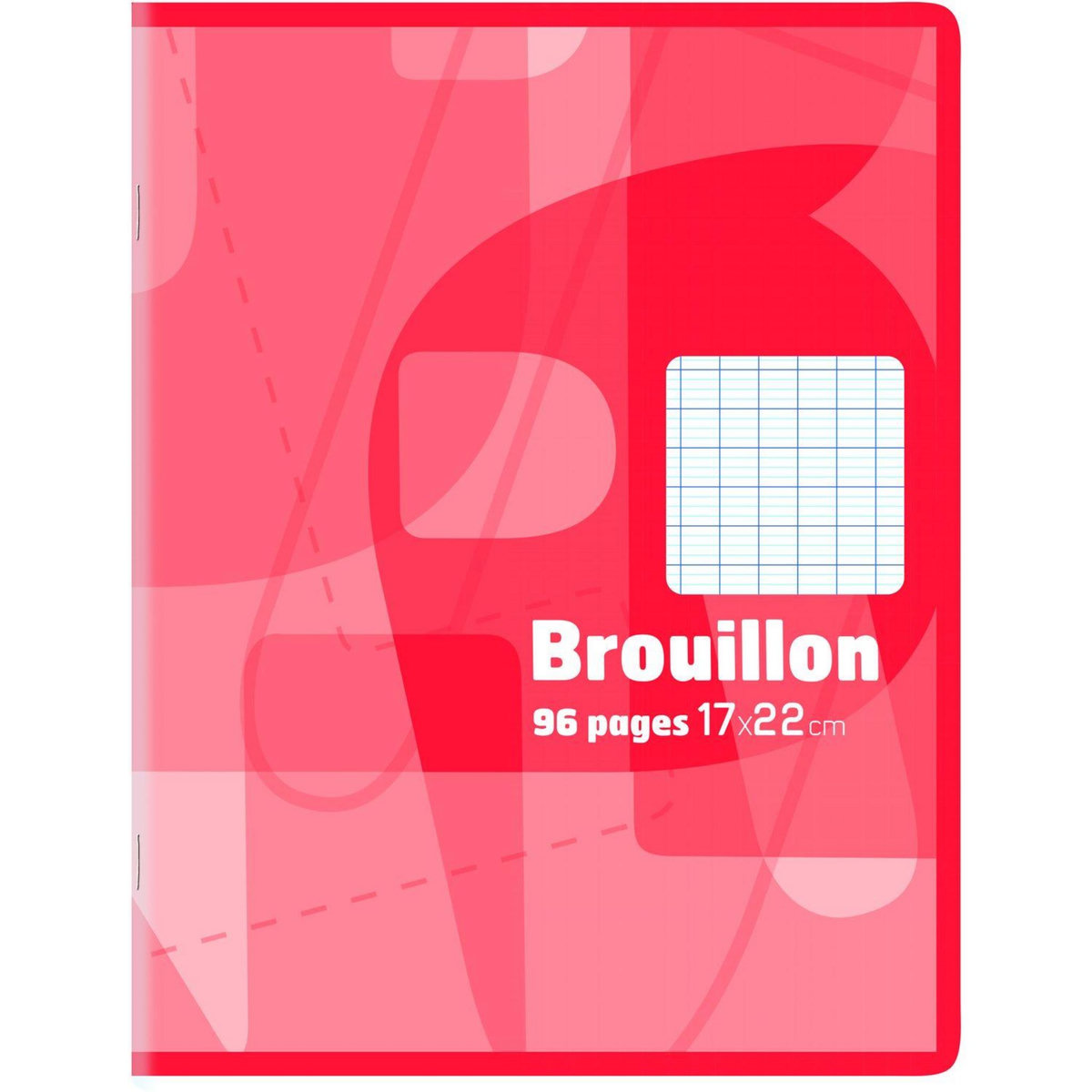 AUCHAN Cahier de brouillon piqué 17x22cm 96 pages grands carreaux Seyes rouge