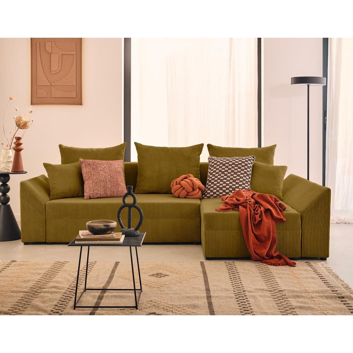 BEST MOBILIER Mike - canapé d'angle réversible - 4 places - convertible avec coffre - en velours côtelé