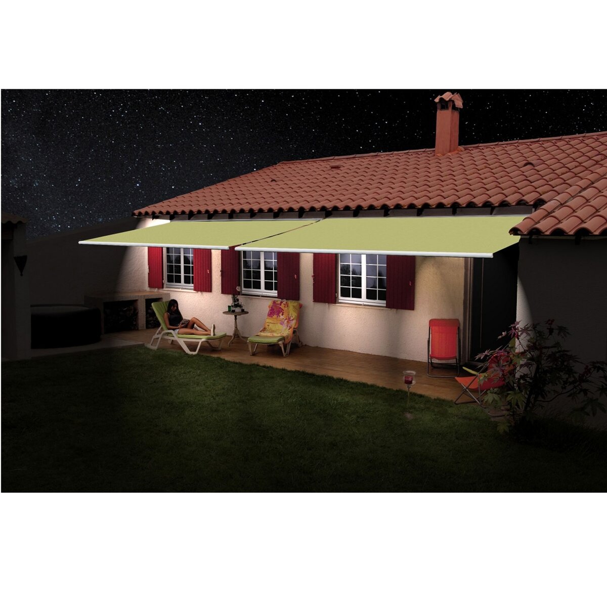 INTERSUN Store motorisé 6x3.5m OPTIMA LED toile unie coffre intégral blanc 