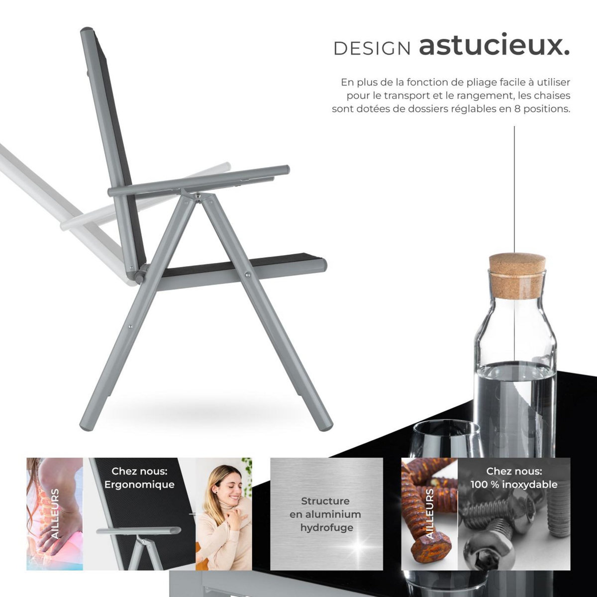 tectake Salon de jardin avec cadre en aluminium pour 8 personnes argent