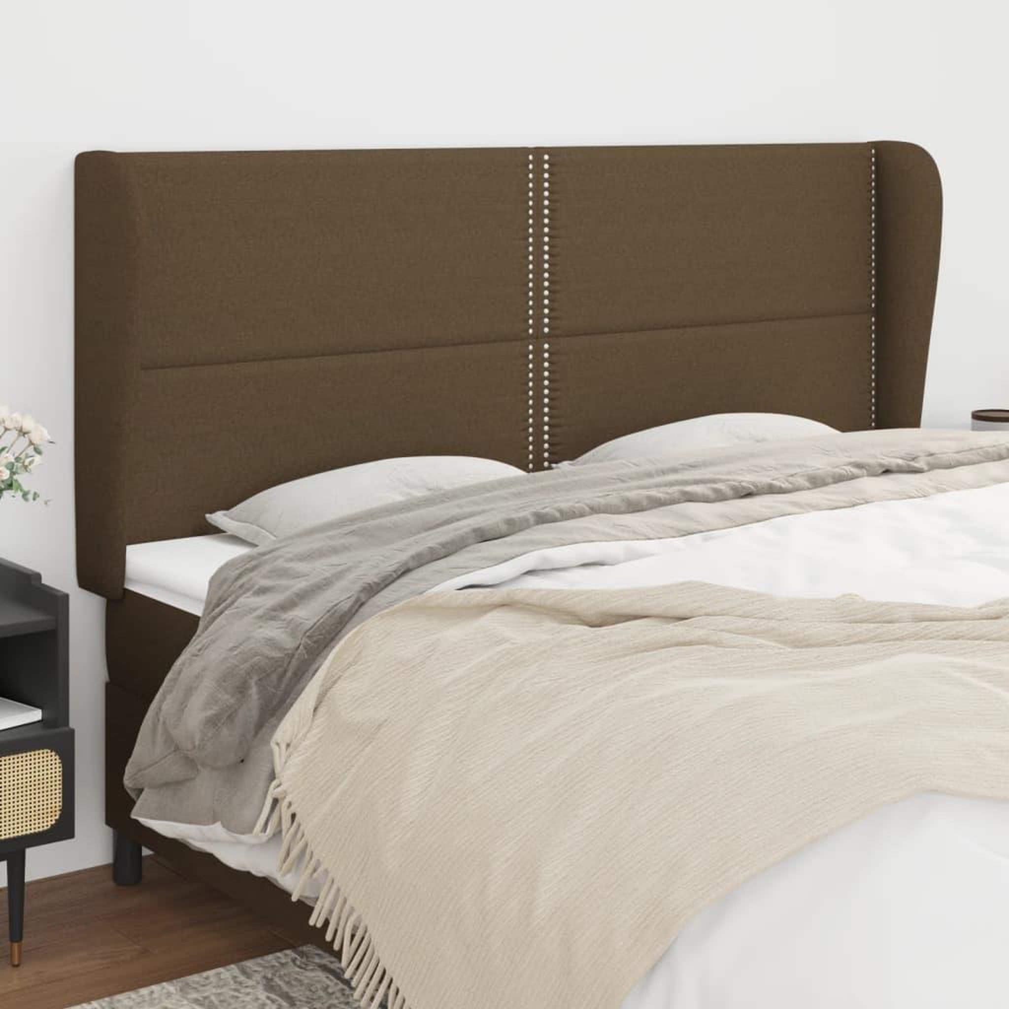 Voir la diapositive 1 : VIDAXL Tete de lit avec oreilles Marron fonce 203x23x118/128 cm Tissu