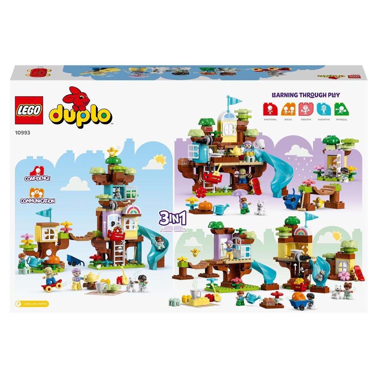 LEGO DUPLO 10993 -  La cabane dans l&rsquo;arbre 3-en-1, Jouet Éducatif pour Enfants Dès 3 Ans, Filles et Garçons, avec 4 Figurines Animaux, des Briques et Toboggan