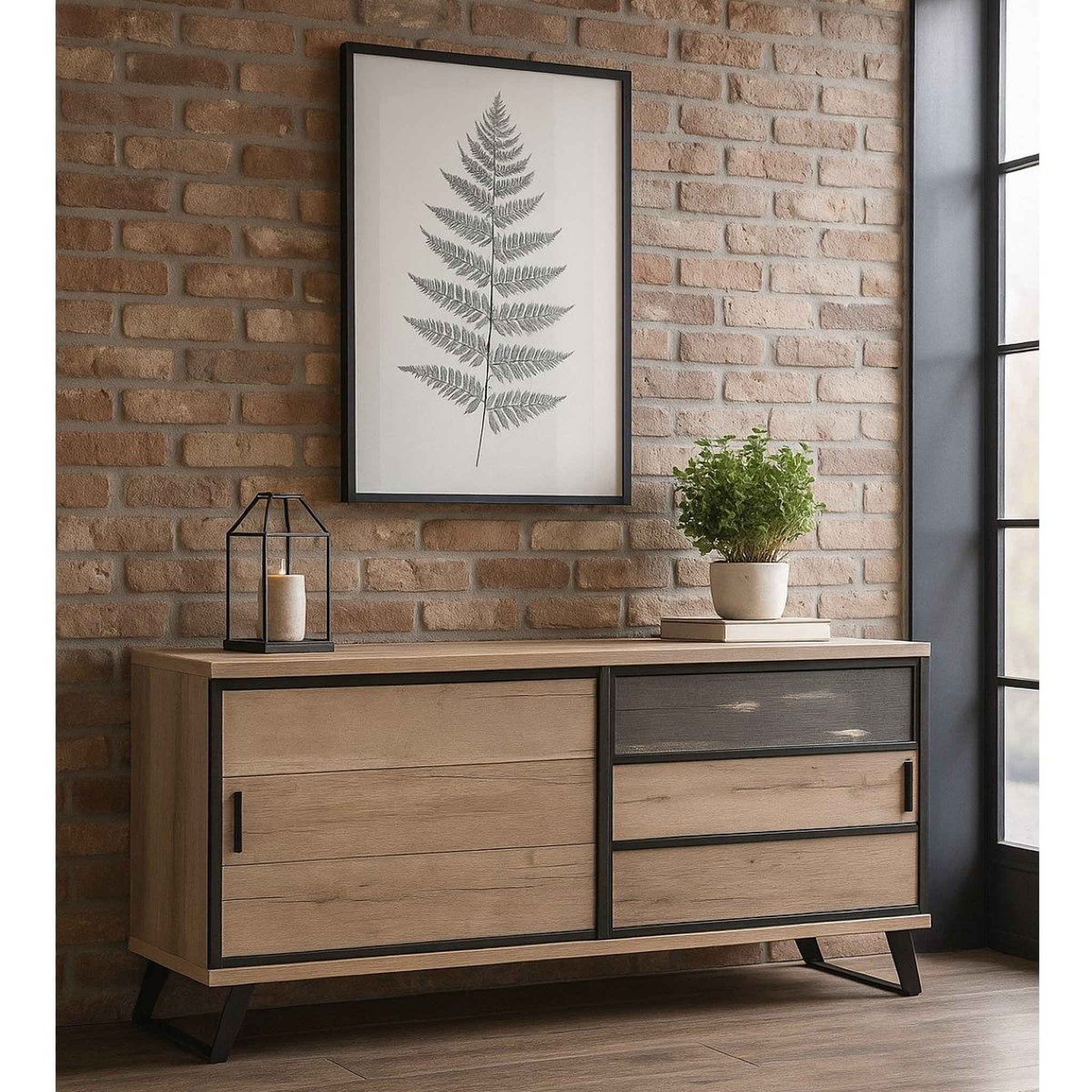 Voir la diapositive 2 : JLC KREATION Buffet contemporain 2 portes coulissantes PERO