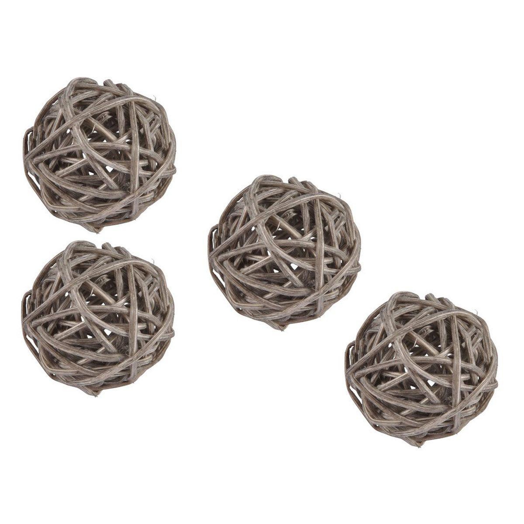 HOMEA Lot de 10 boules décoratives  rotin  3cm gris clair