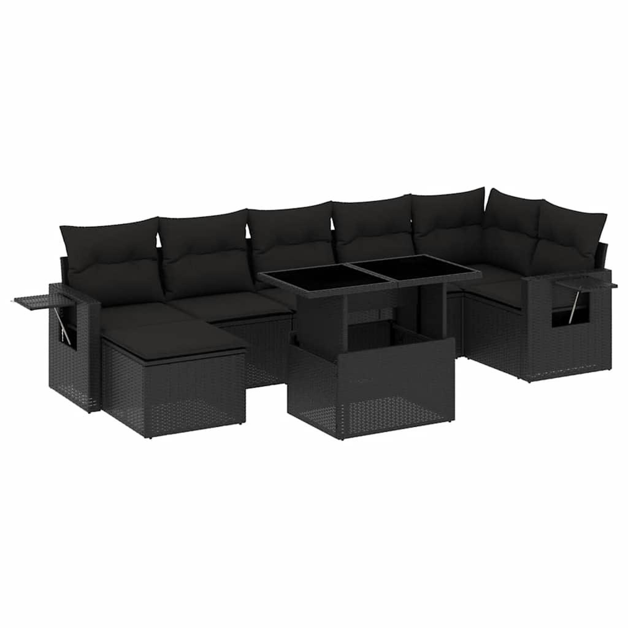 Voir la diapositive 2 : VIDAXL Salon de jardin 8 pcs avec coussins noir resine tressee