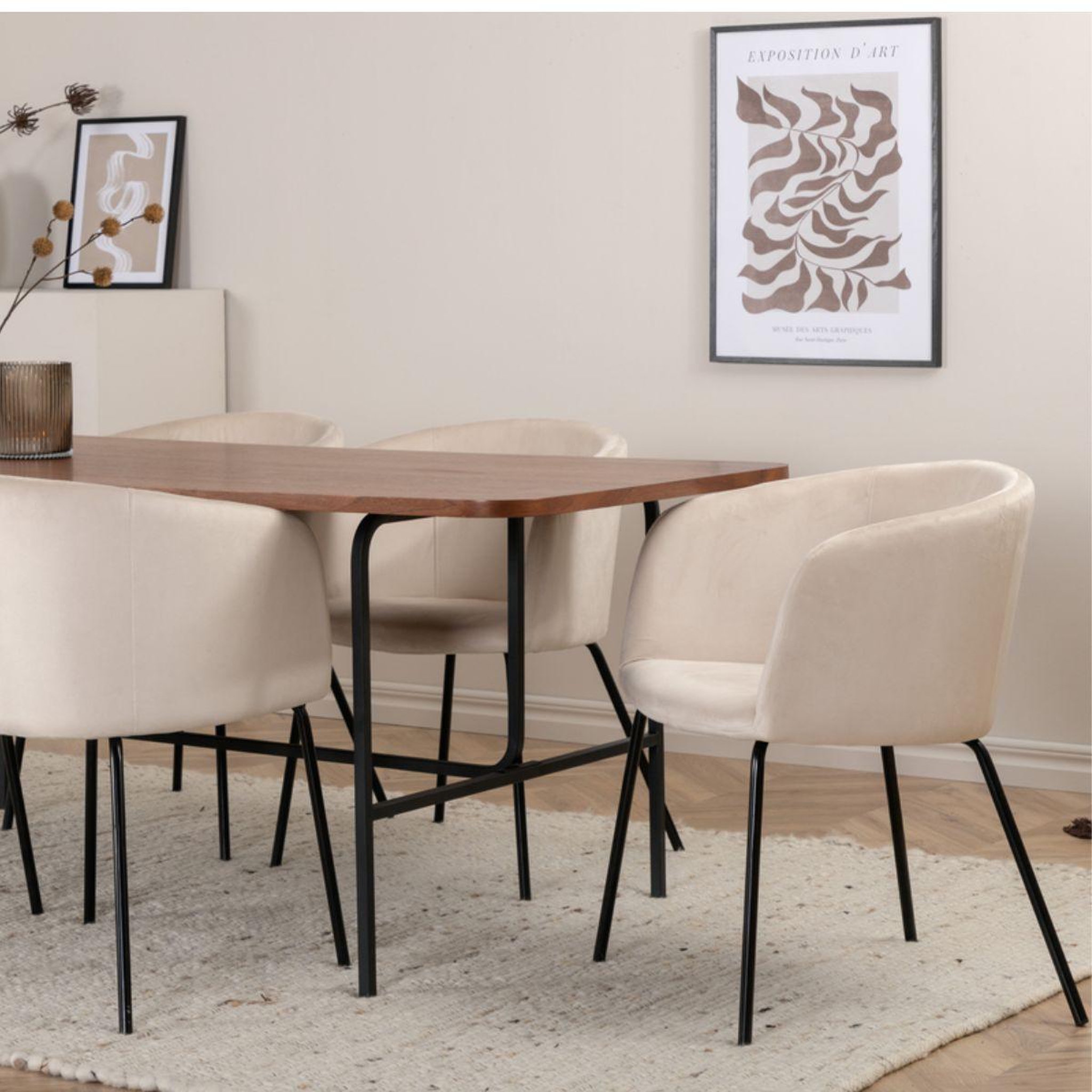 Voir la diapositive 5 : Paris Prix Ensemble table à manger & 6 chaises  uno & berit  200cm beige & marron
