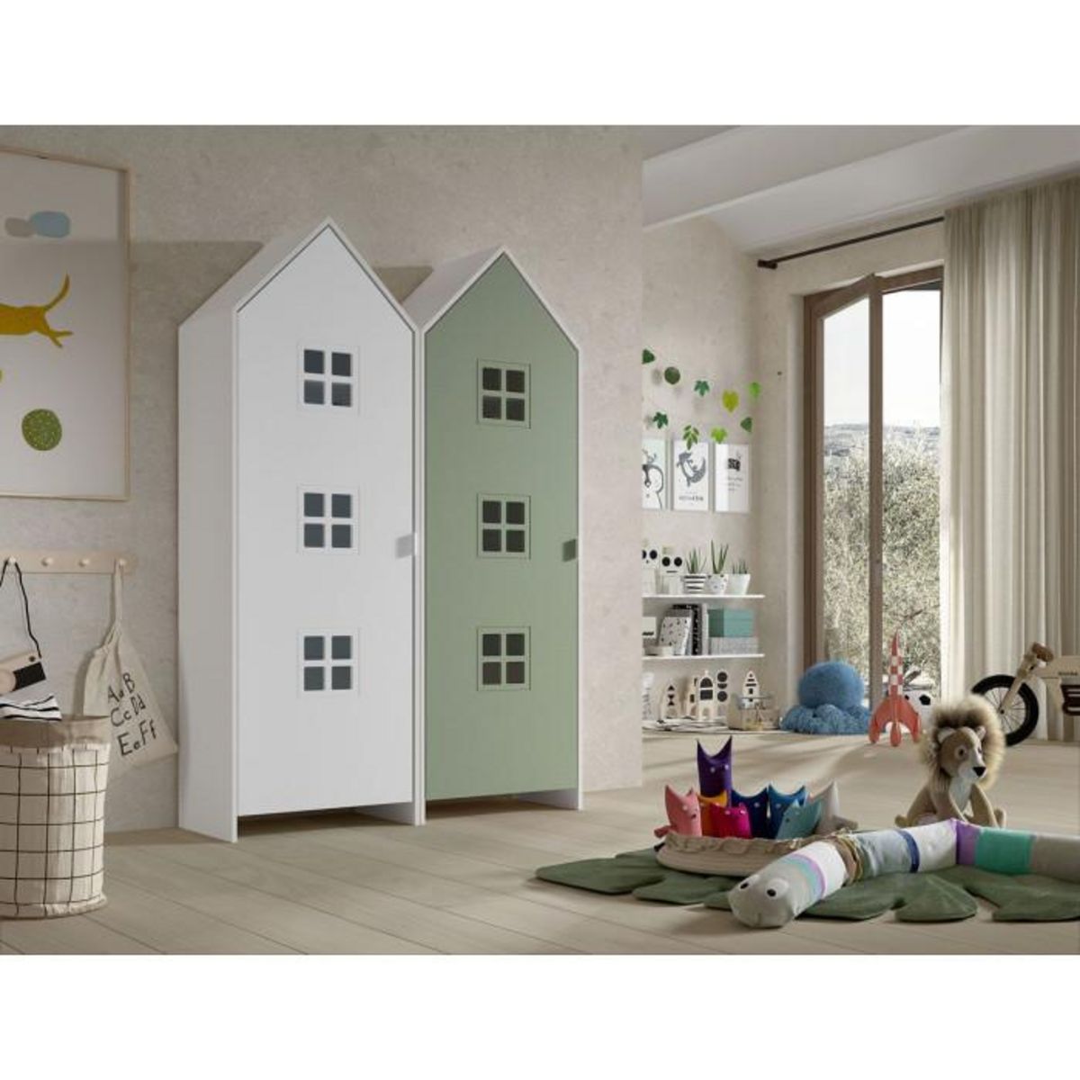 Paris Prix Pack - 2 Armoires Enfant  Casami Bruges  171cm Vert & Blanc