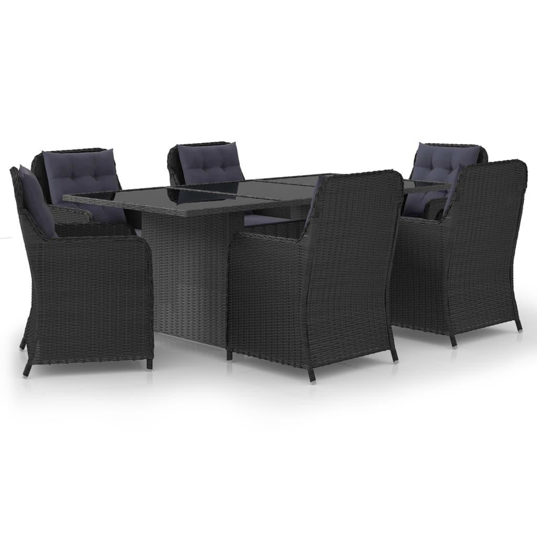 Voir la diapositive 1 : VIDAXL Ensemble a manger de jardin 7 pcs Resine tressee Noir