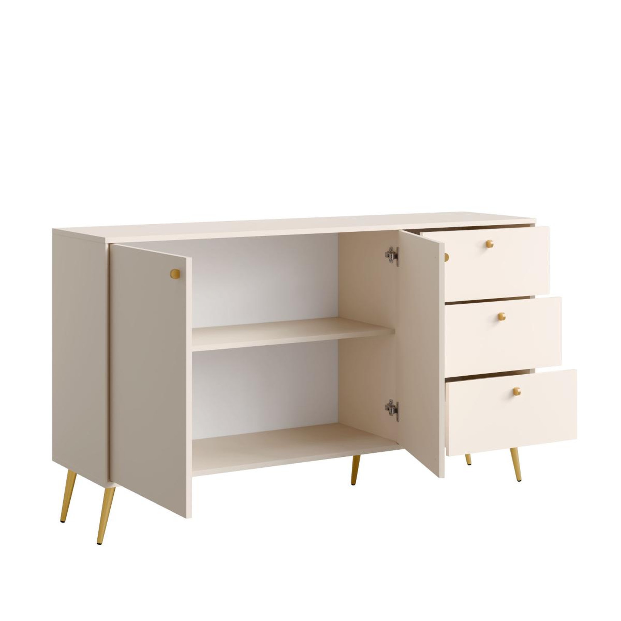 Voir la diapositive 3 : JLC KREATION Buffet bas beige cachemire et pied doré 160cm ezia