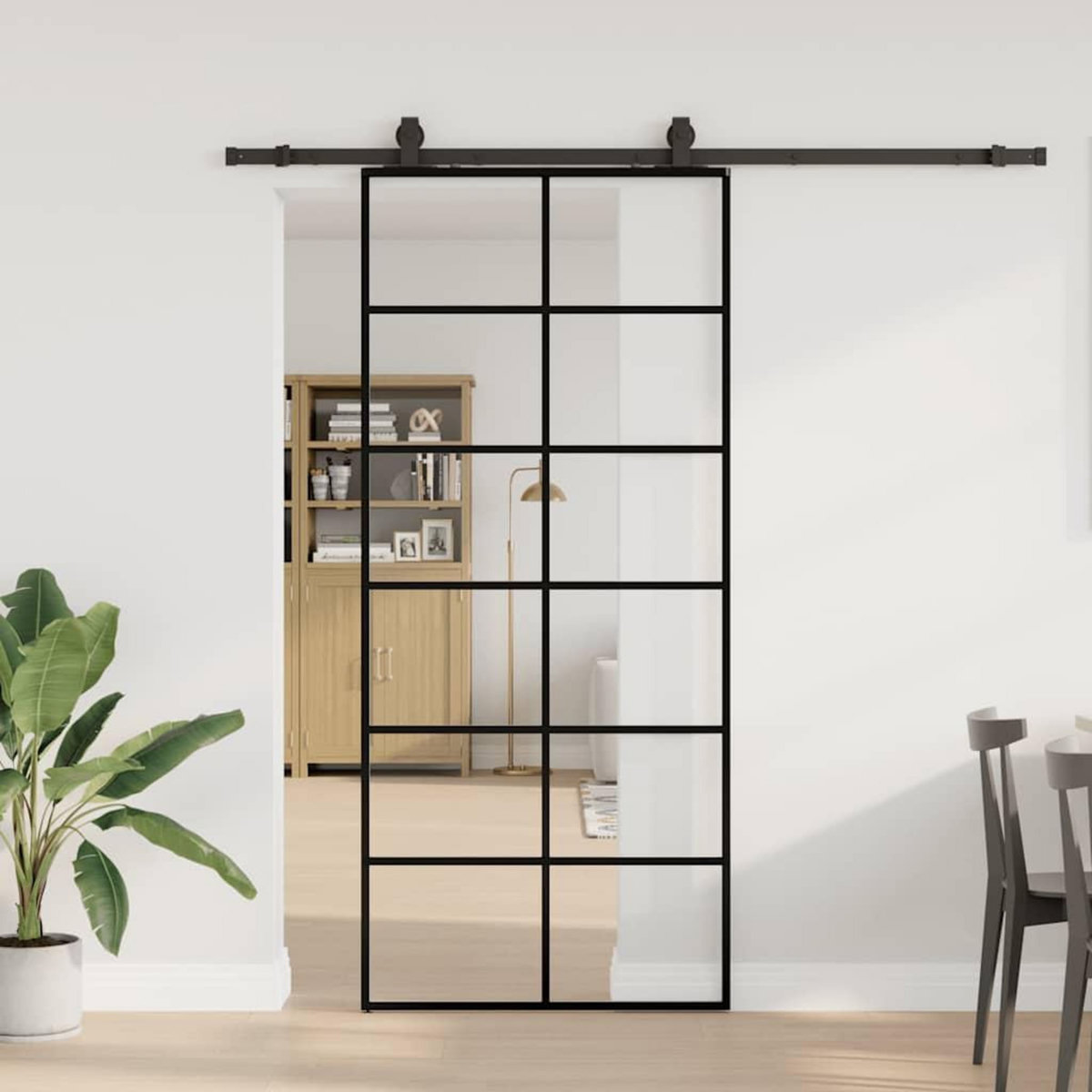 VIDAXL Porte coulissante kit de quincaillerie noir 90x205 cm verre ESG