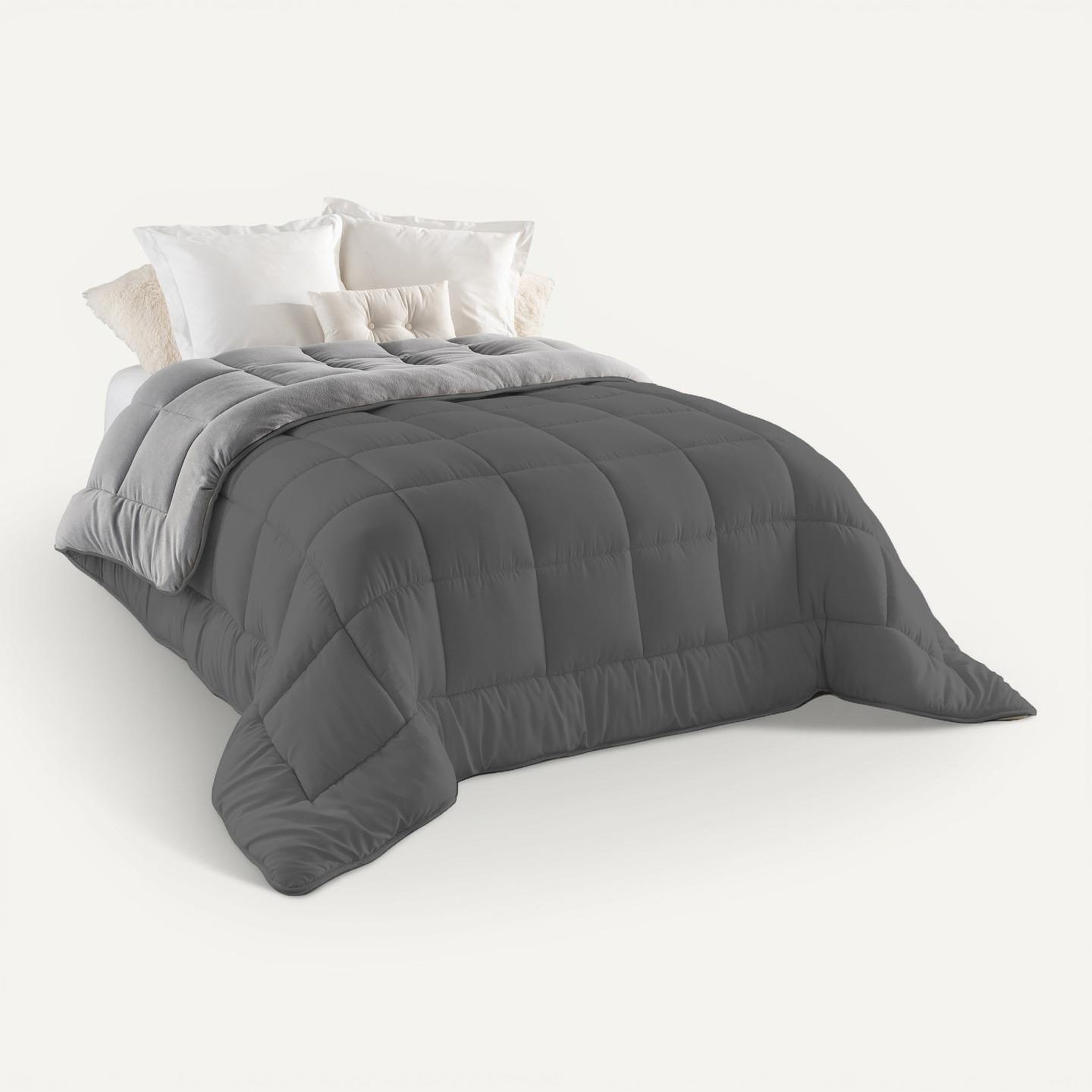 Voir la diapositive 6 : ID MARKET Couette 200x200 cm zoe polaire biface gris et gris 400 gr