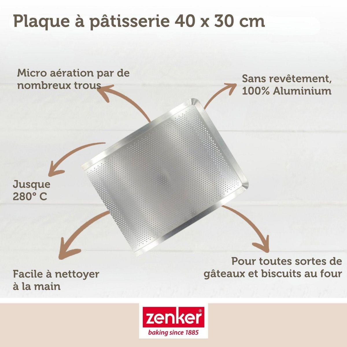 ZENKER Plaque à pâtisserie perforée 40 x 30 cm en alu 18/10 Zenker Special Cooking