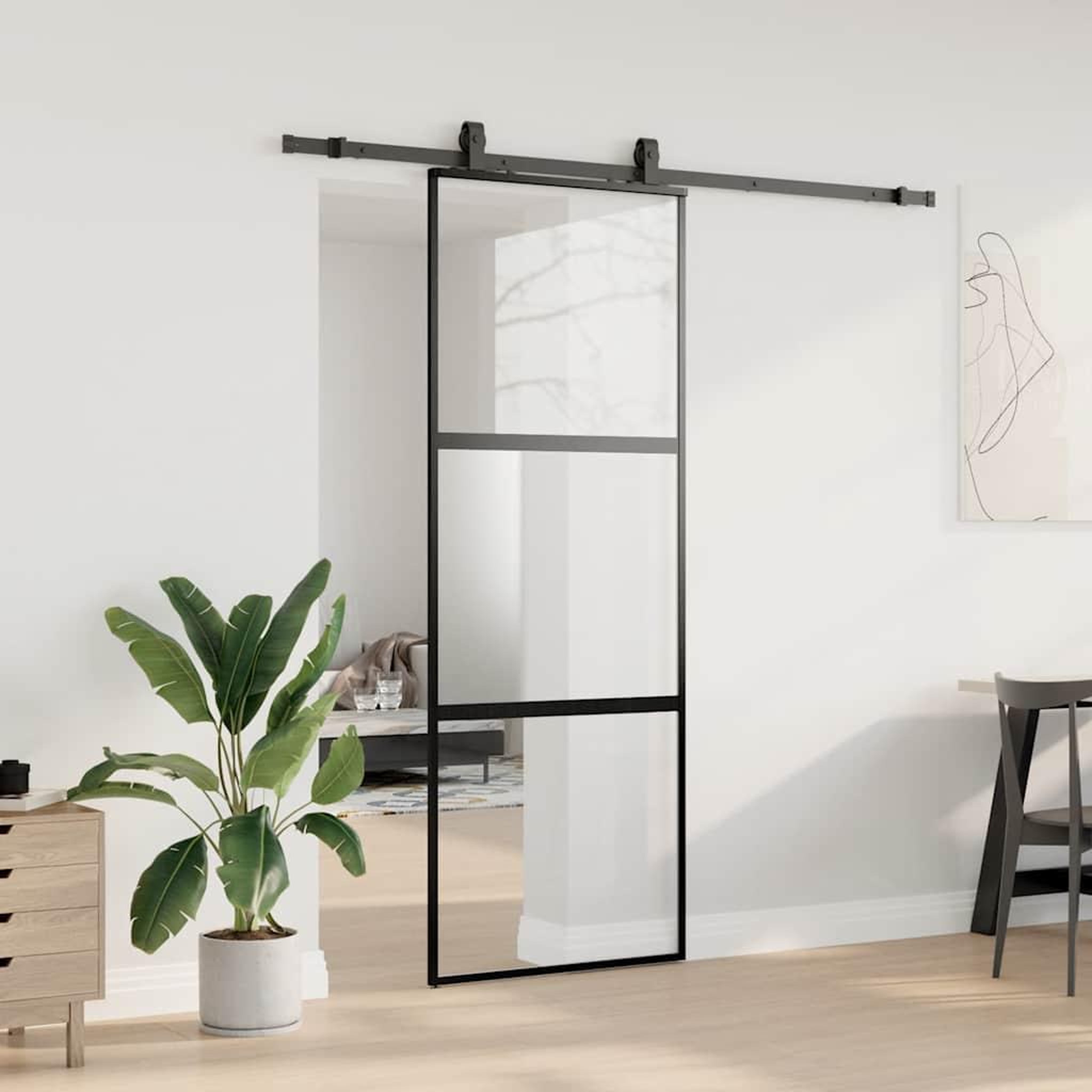 Voir la diapositive 3 : VIDAXL Porte coulissante kit quincaillerie noir 76x205 cm verre trempe