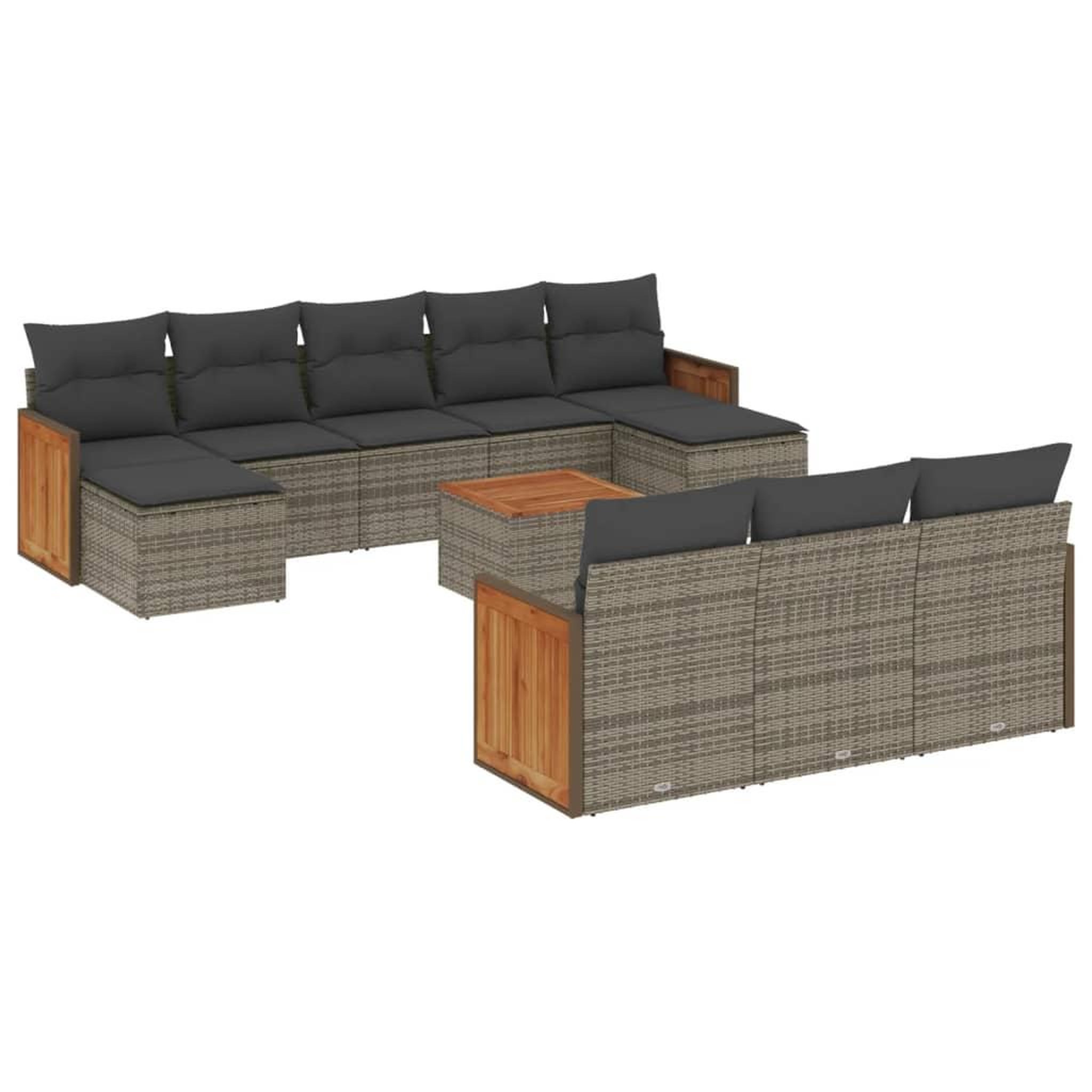 Voir la diapositive 2 : VIDAXL Salon de jardin 11 pcs avec coussins gris resine tressee