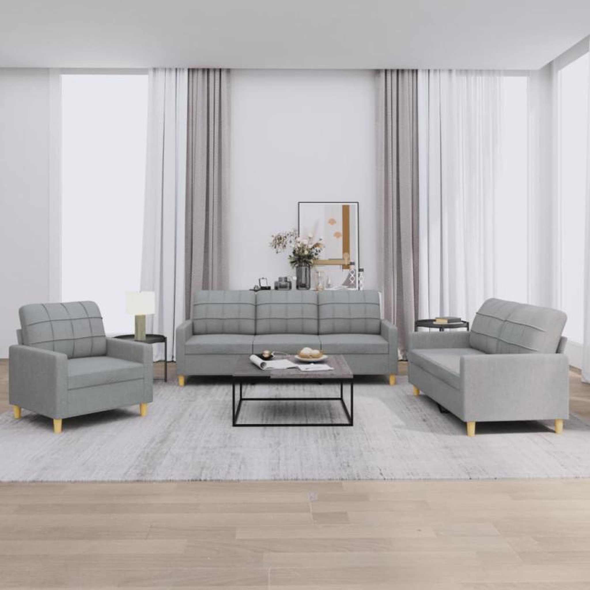 Voir la diapositive 1 : VIDAXL Ensemble de canapés 3 pcs avec coussins Gris clair Tissu