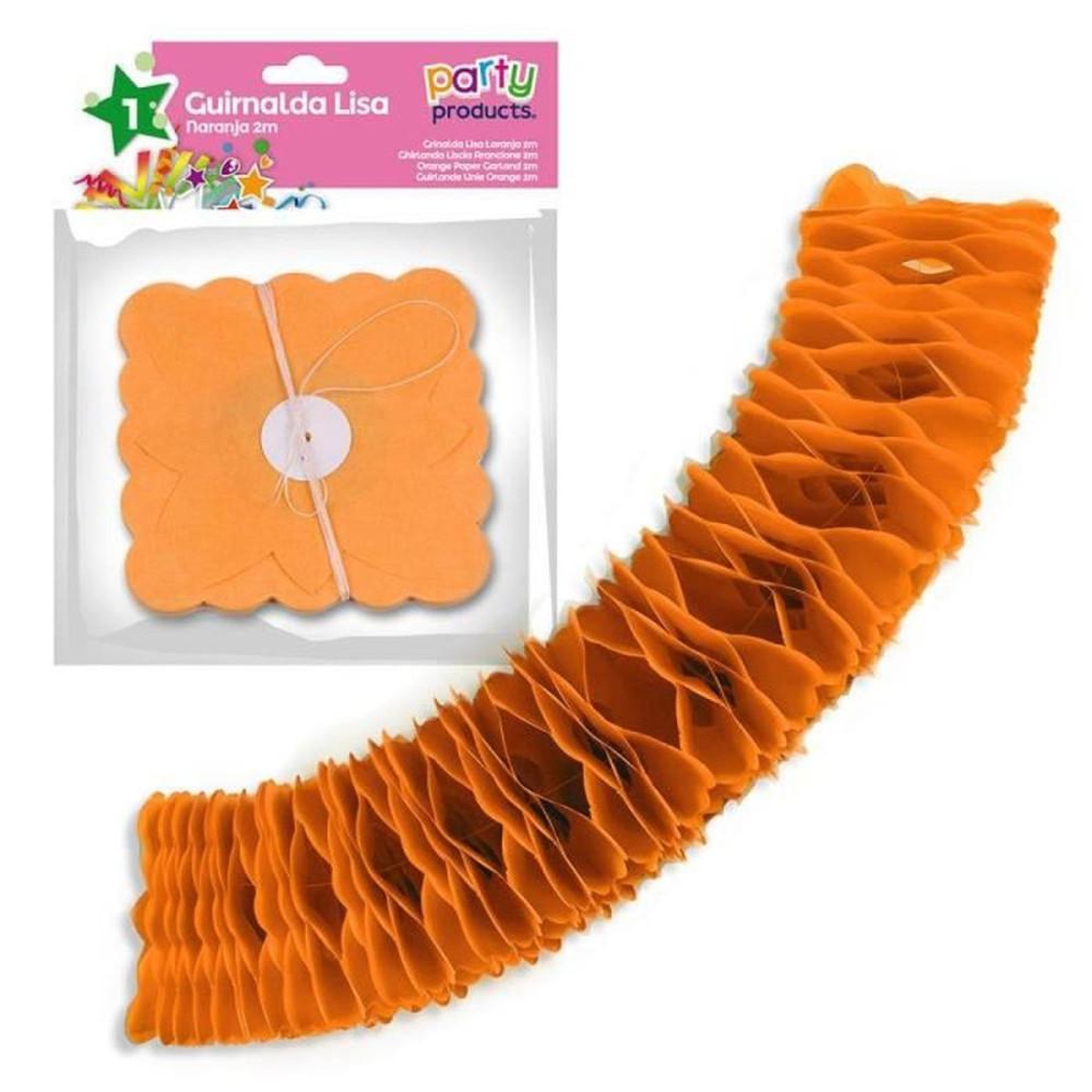 Guirlande en papier Orange ALPEXE style nid d'abeille 2 m motif Lisa