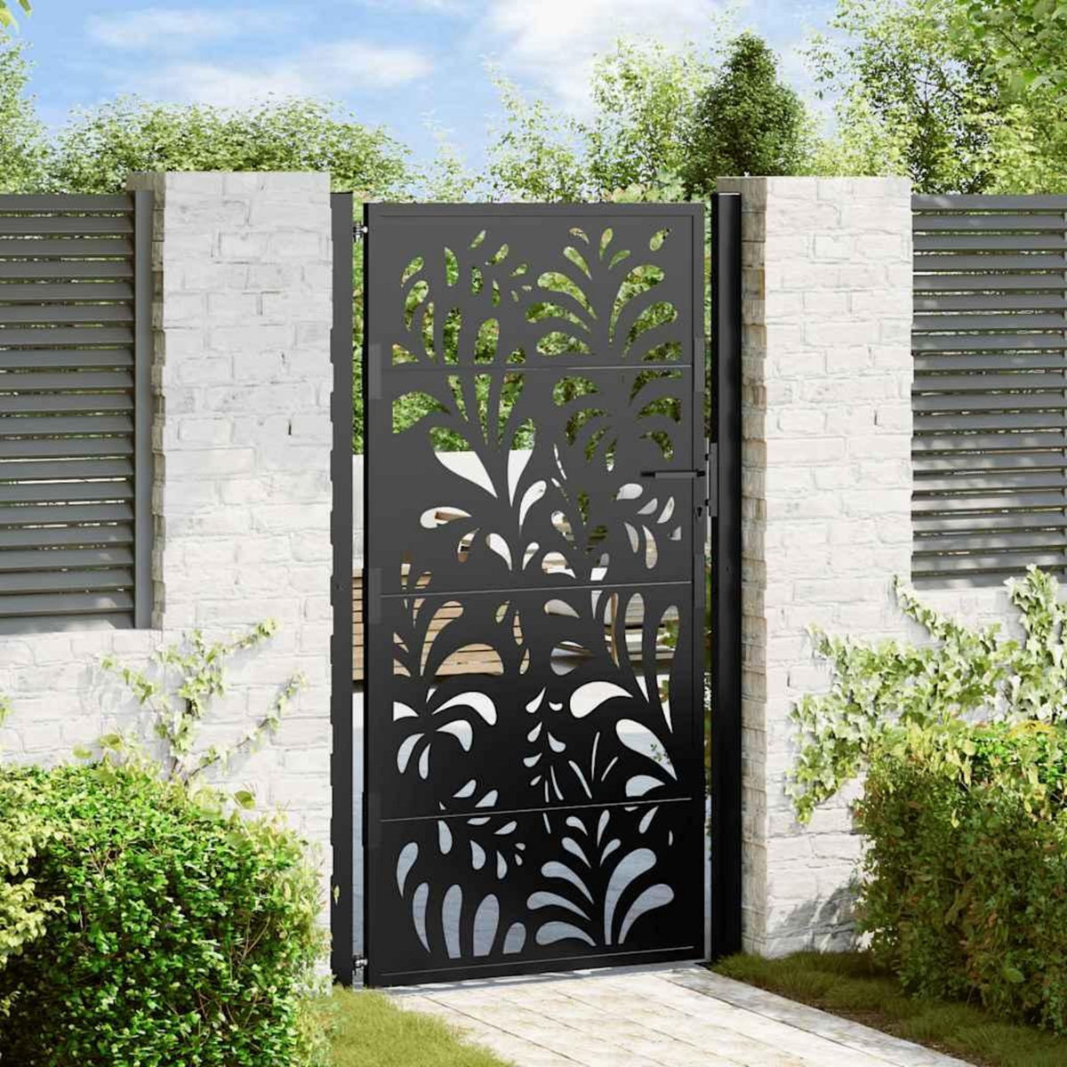 VIDAXL Portail de jardin noir 105x180 cm acier conception de vagues