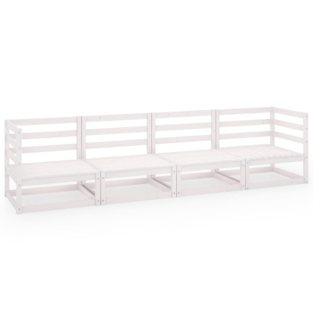 VIDAXL Canape a 4 places de jardin Blanc Bois de pin solide