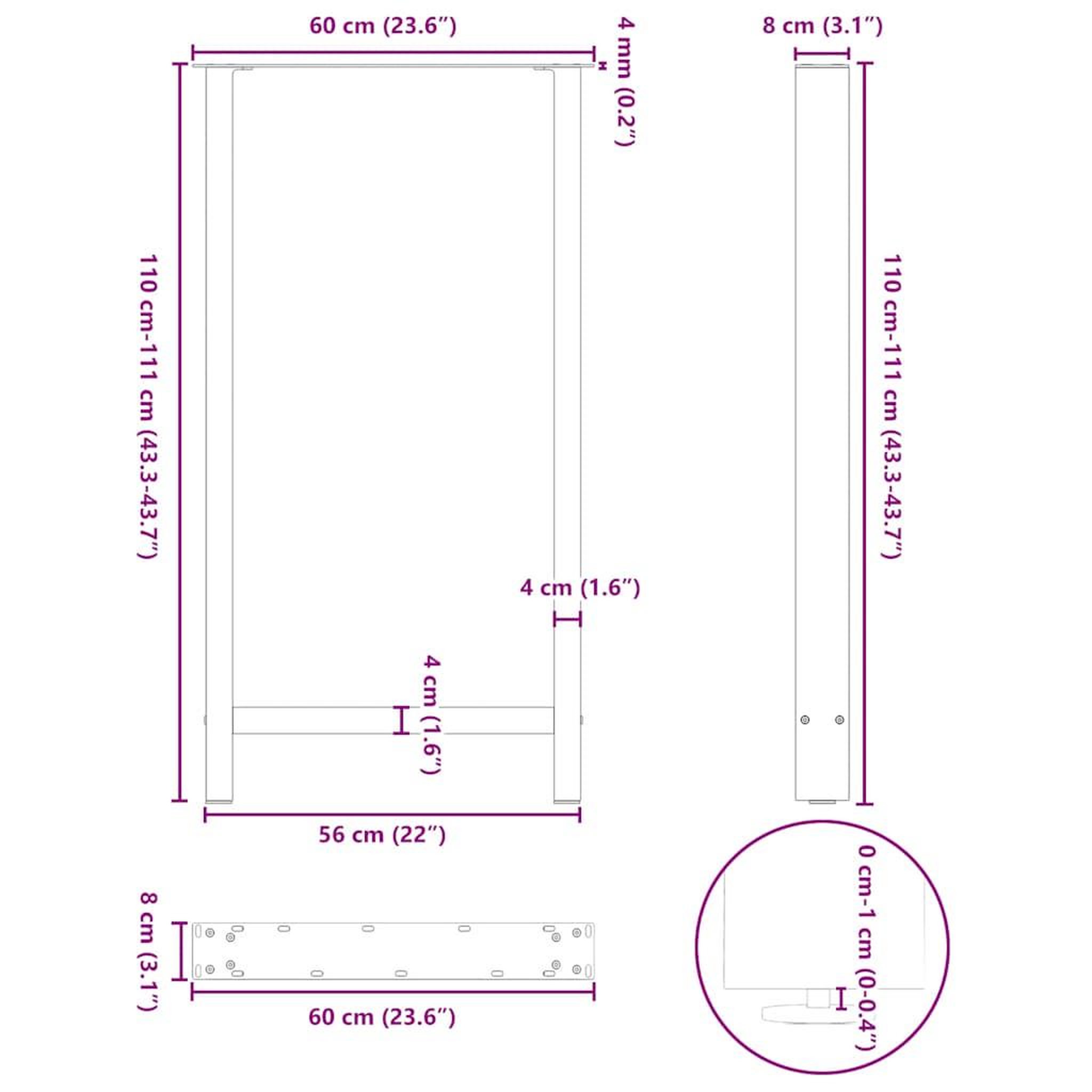 Voir la diapositive 6 : VIDAXL Pieds de table basse blanc 2 pcs 60x(110-111) cm acier