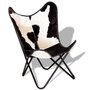 Voir la diapositive 1 : VIDAXL Chaise papillon noir et blanc cuir de vache