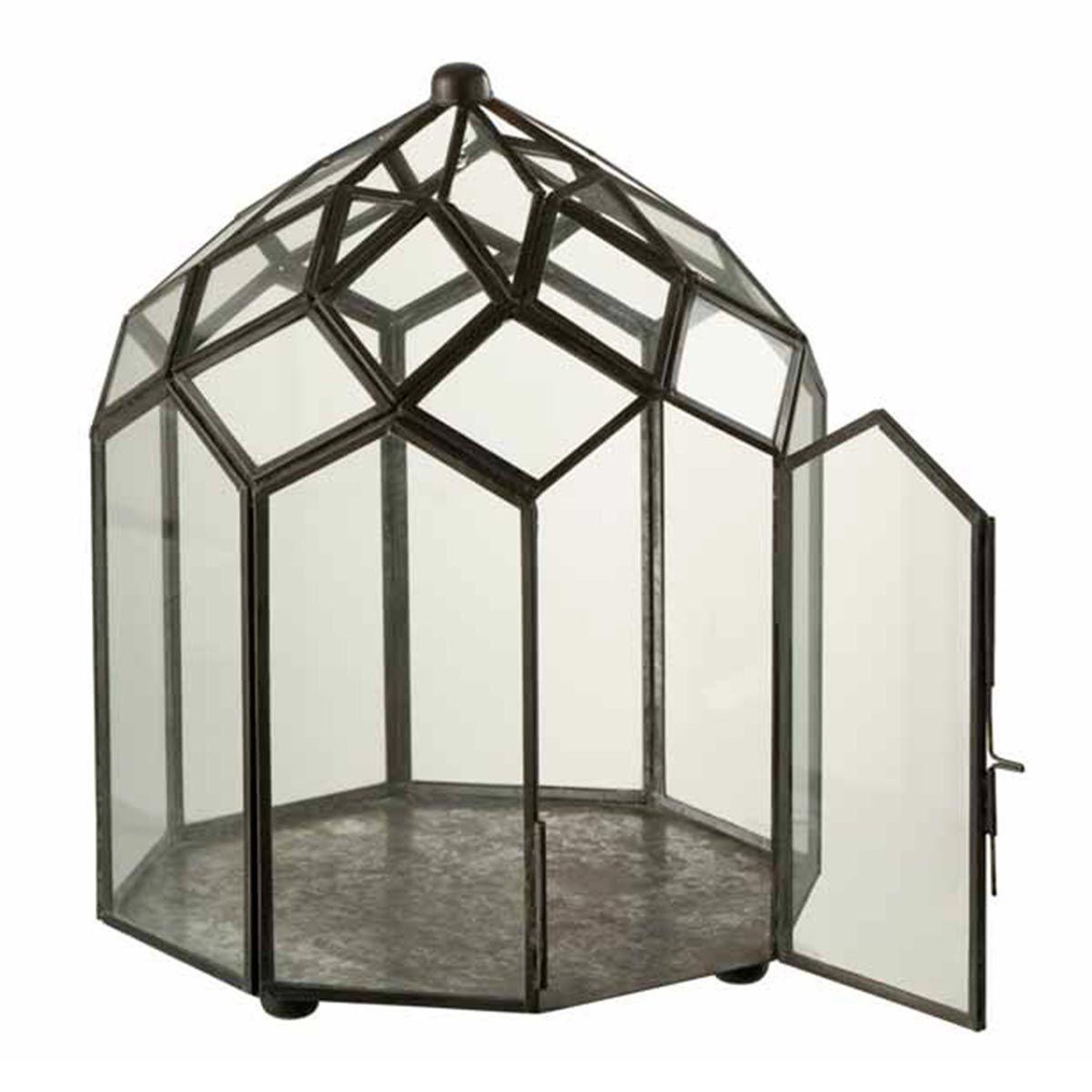Voir la diapositive 2 : J-LINE Terrarium en verre vintage  brisla  30cm noir